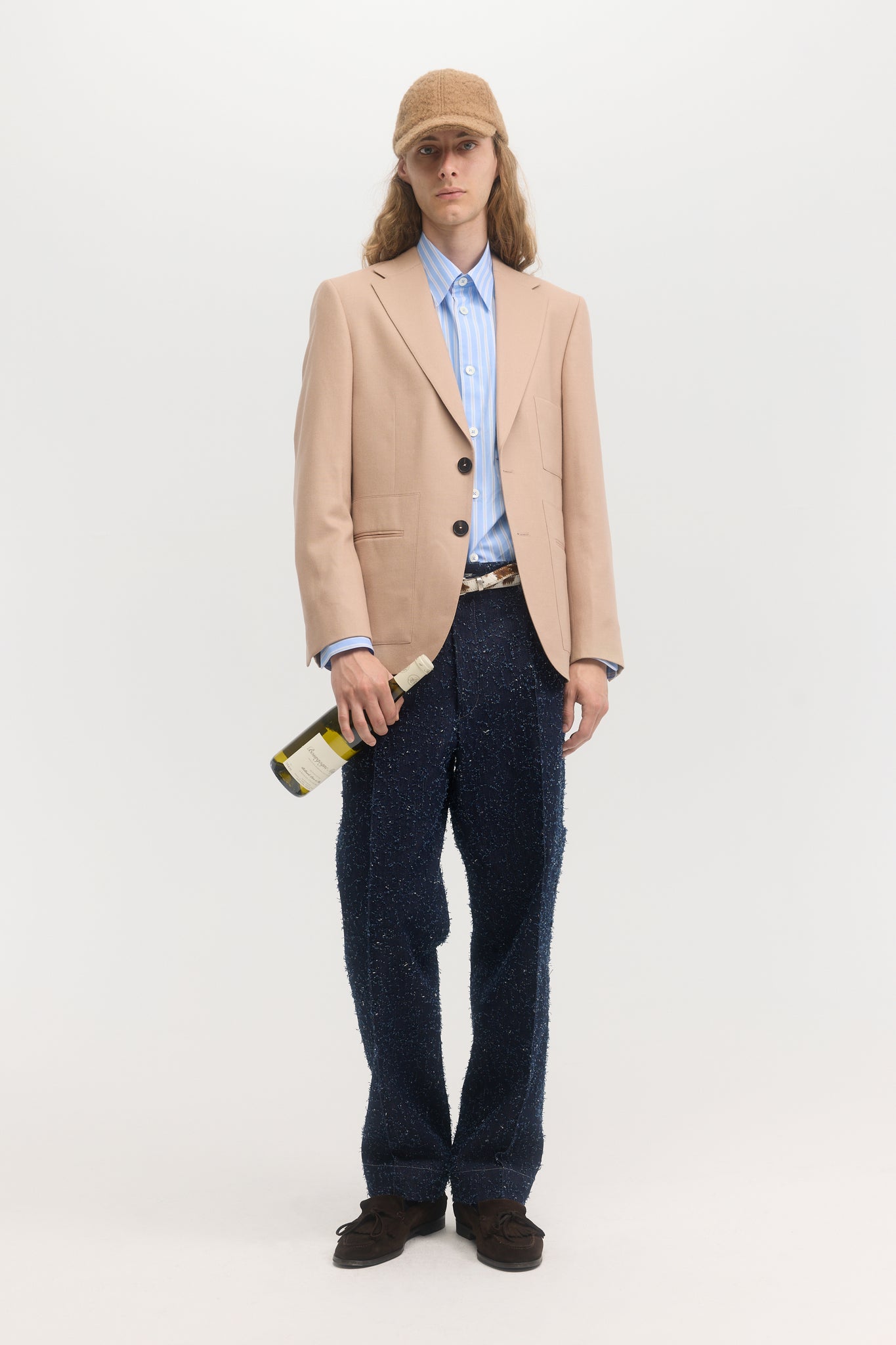 Old rose wool flannel patch-pocket blazer