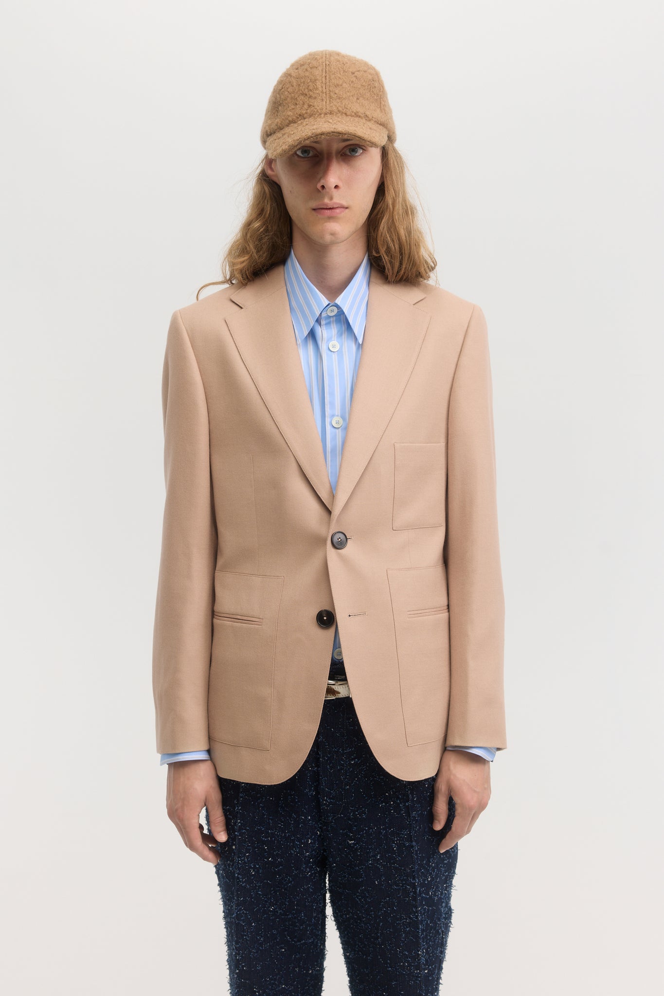 Old rose wool flannel patch-pocket blazer