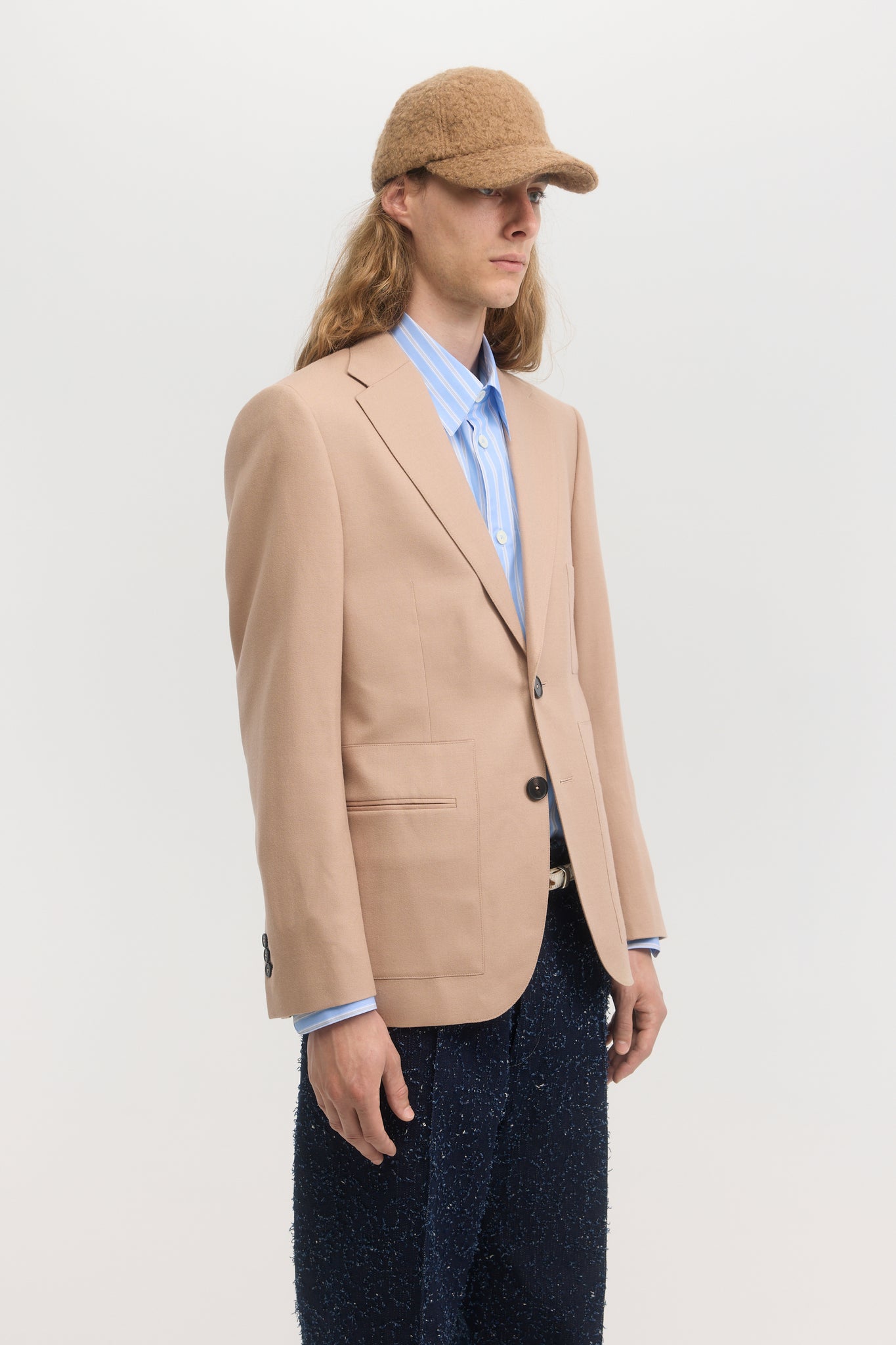Old rose wool flannel patch-pocket blazer