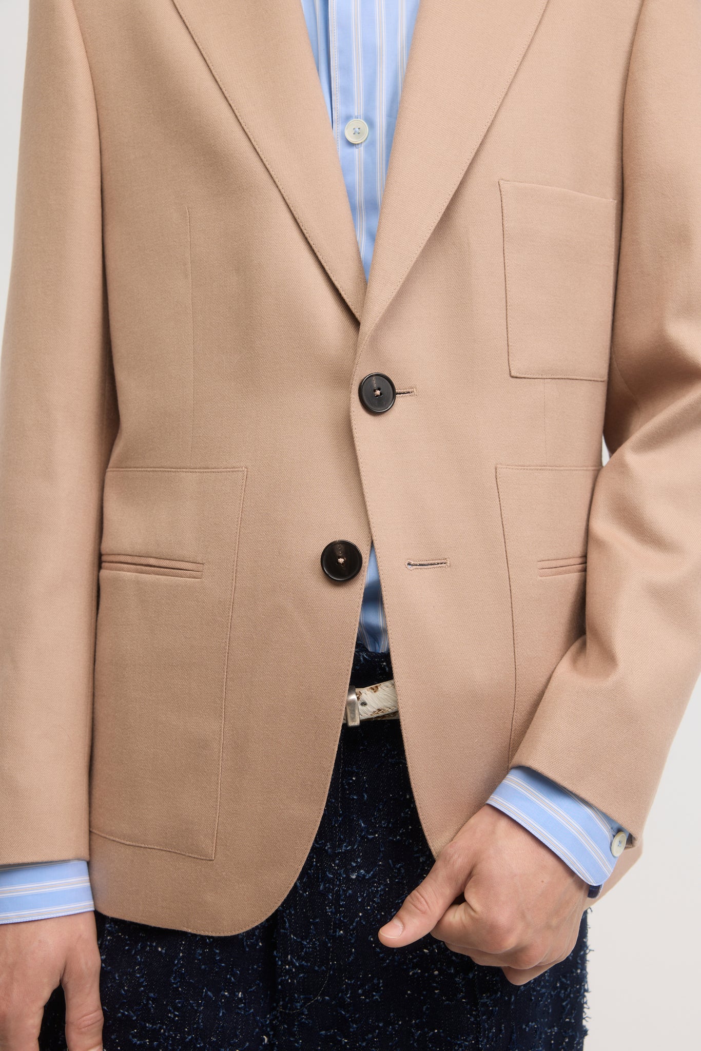 Old rose wool flannel patch-pocket blazer