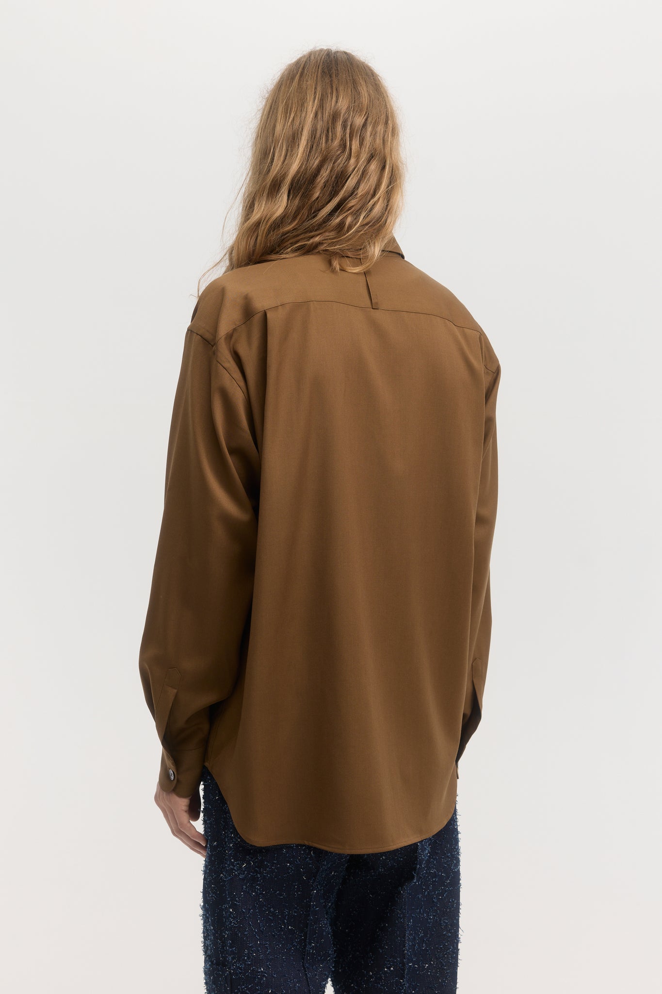 Chemise relax en laine vierge super 110's cannelle