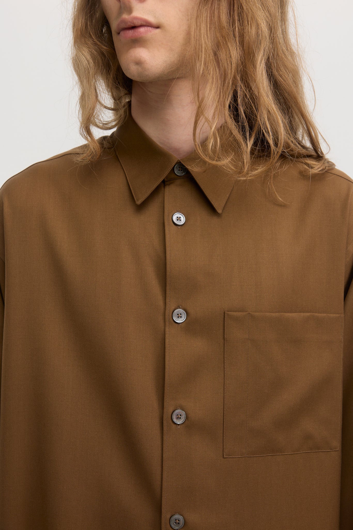 Chemise relax en laine vierge super 110's cannelle