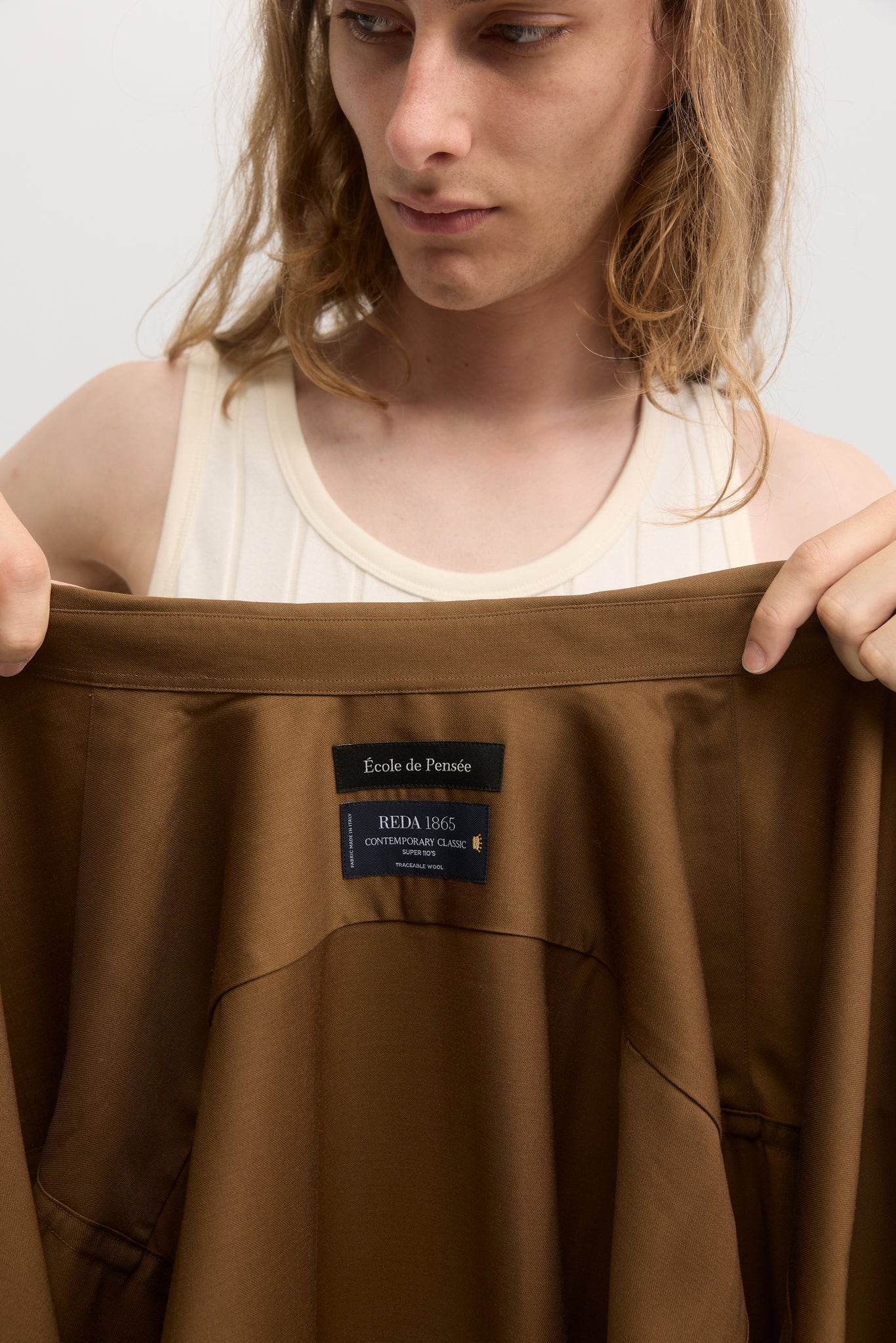 Chemise relax en laine vierge super 110's cannelle