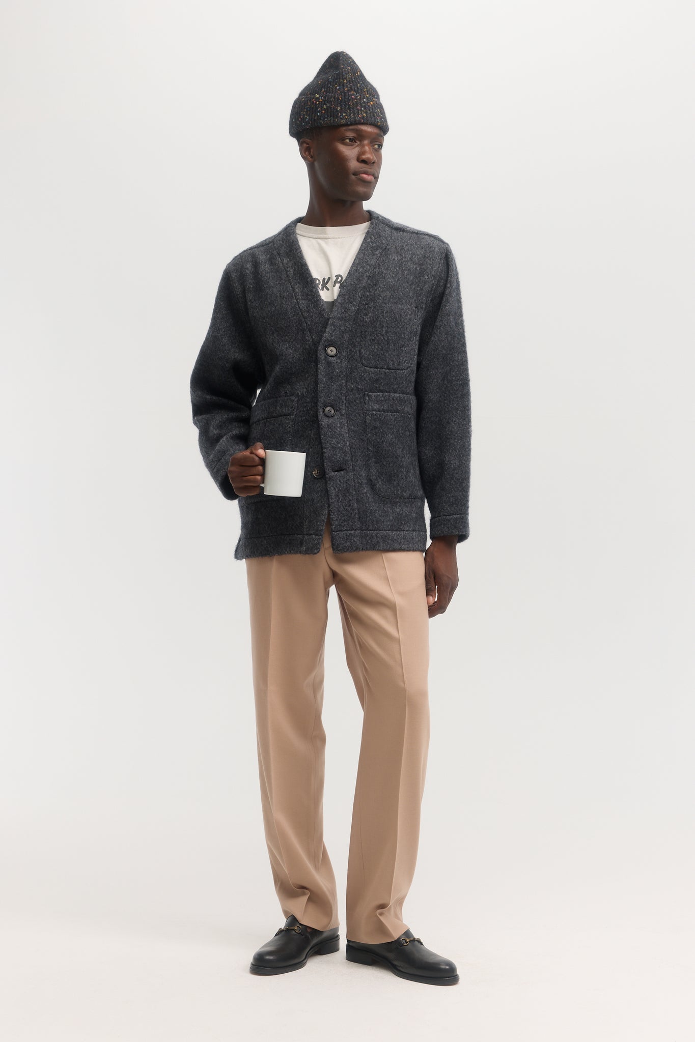 Charcoal brushed wool cardigan jacket