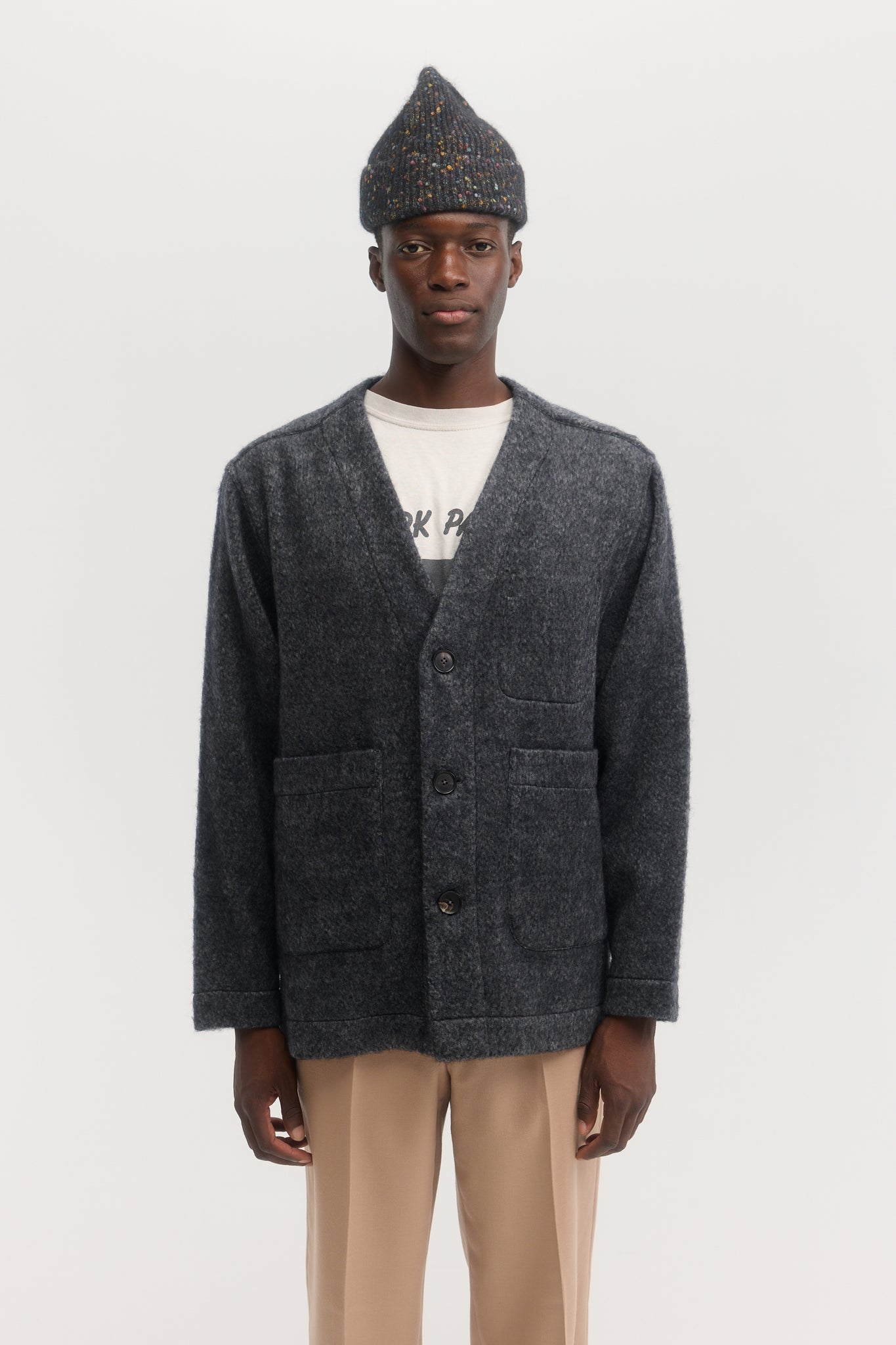 Charcoal brushed wool cardigan jacket