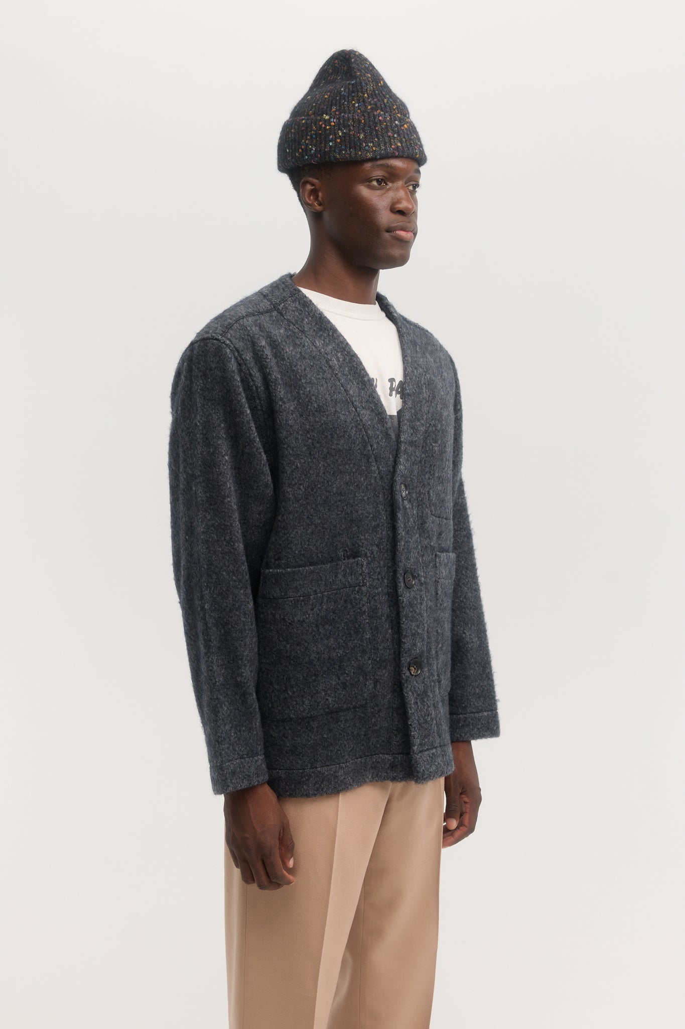 Charcoal brushed wool cardigan jacket