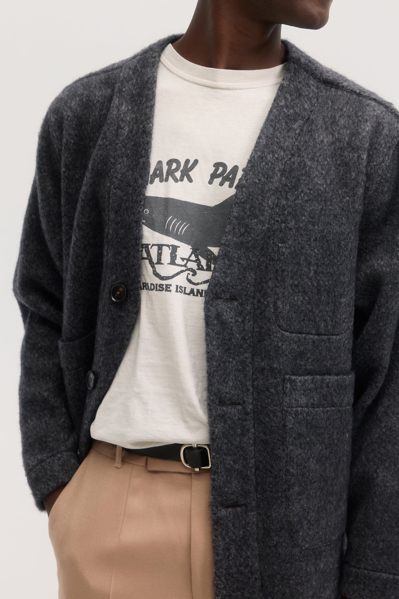 Charcoal brushed wool cardigan jacket