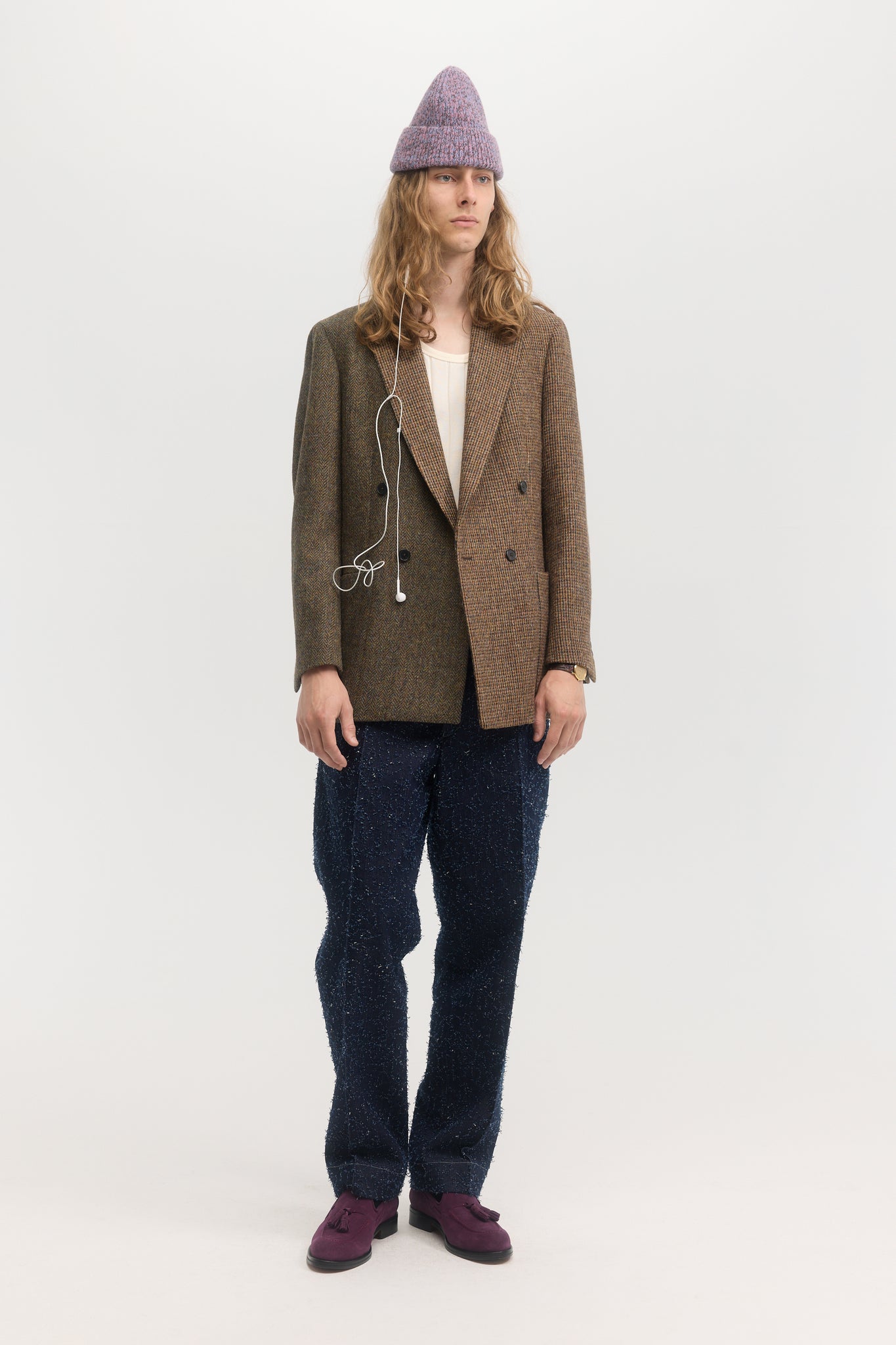 Multi harris tweed wool double breasted blazer