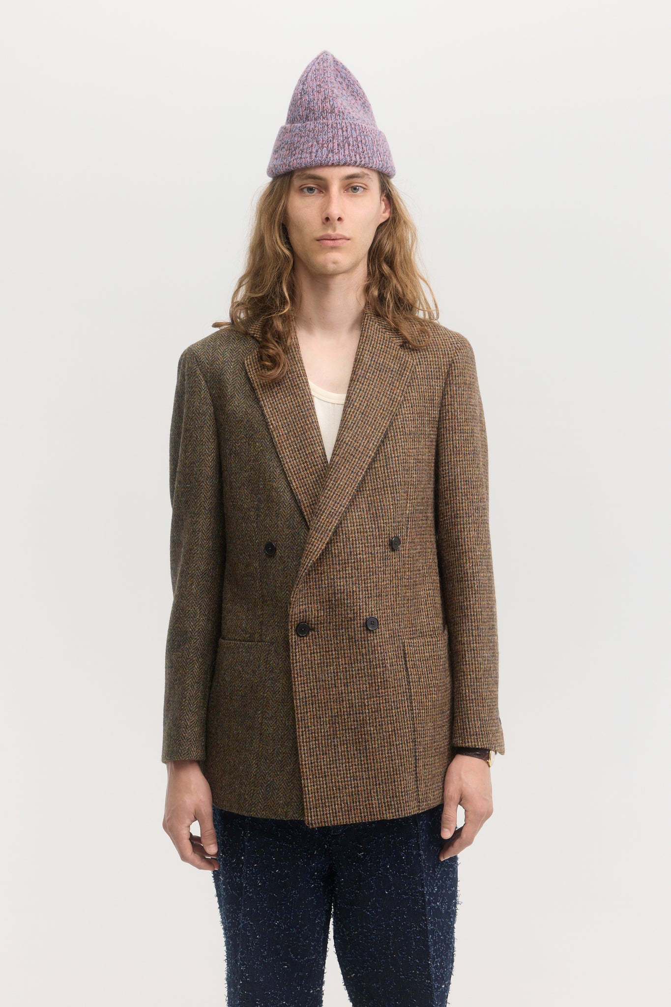 Multi harris tweed wool double breasted blazer