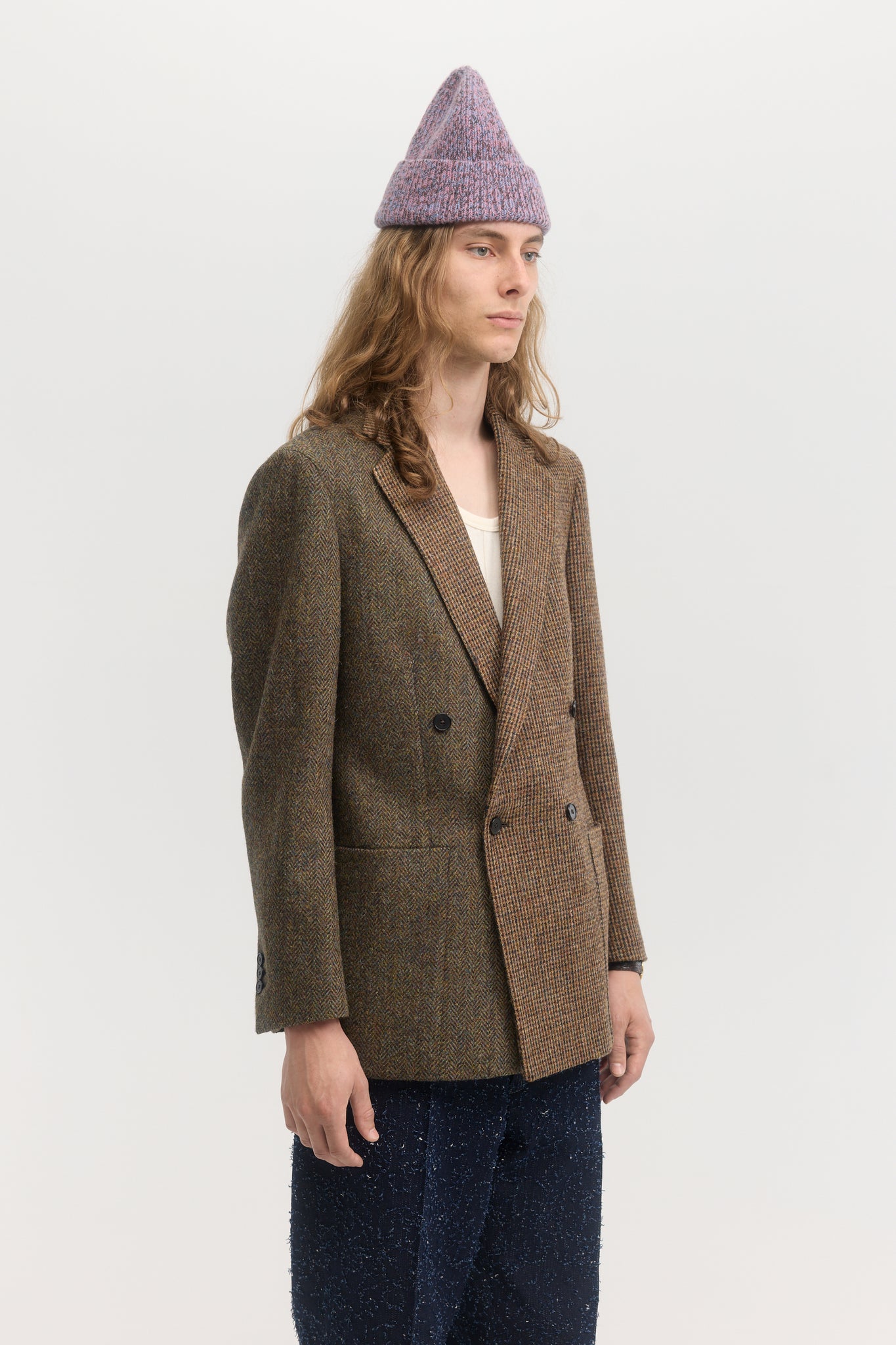 Multi harris tweed wool double breasted blazer