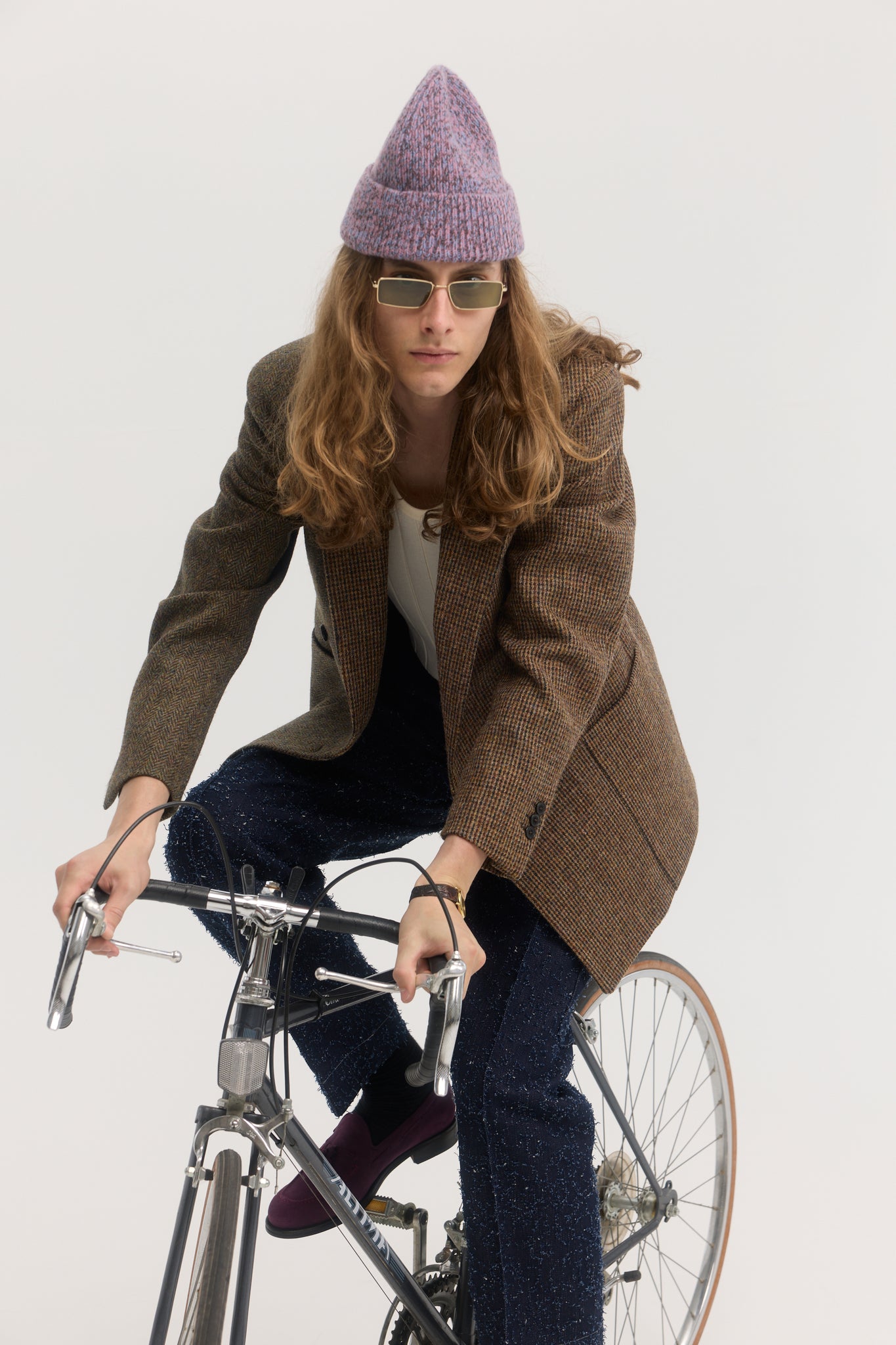 Multi harris tweed wool double breasted blazer
