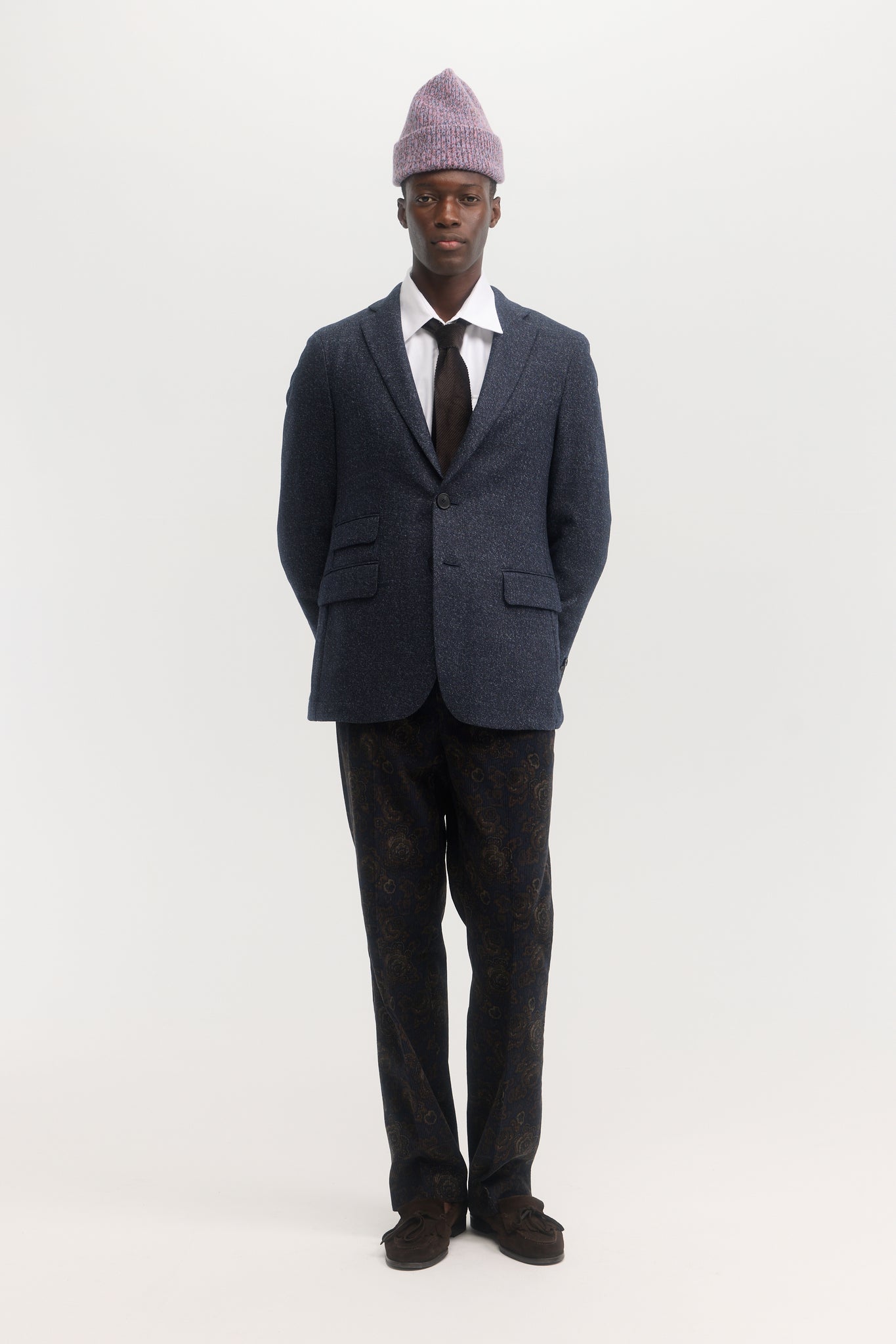 Navy wool and cashmere tweed unconstructed blazer