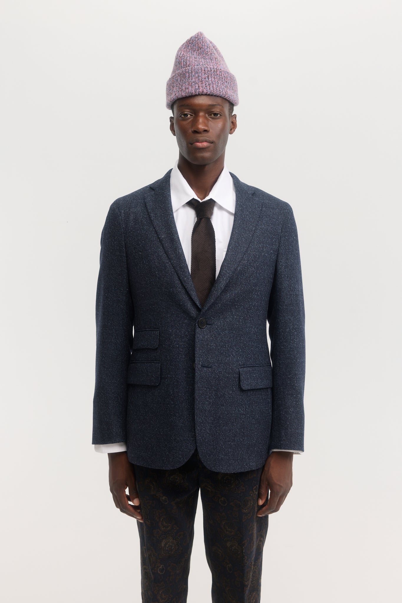 Navy wool and cashmere tweed unconstructed blazer