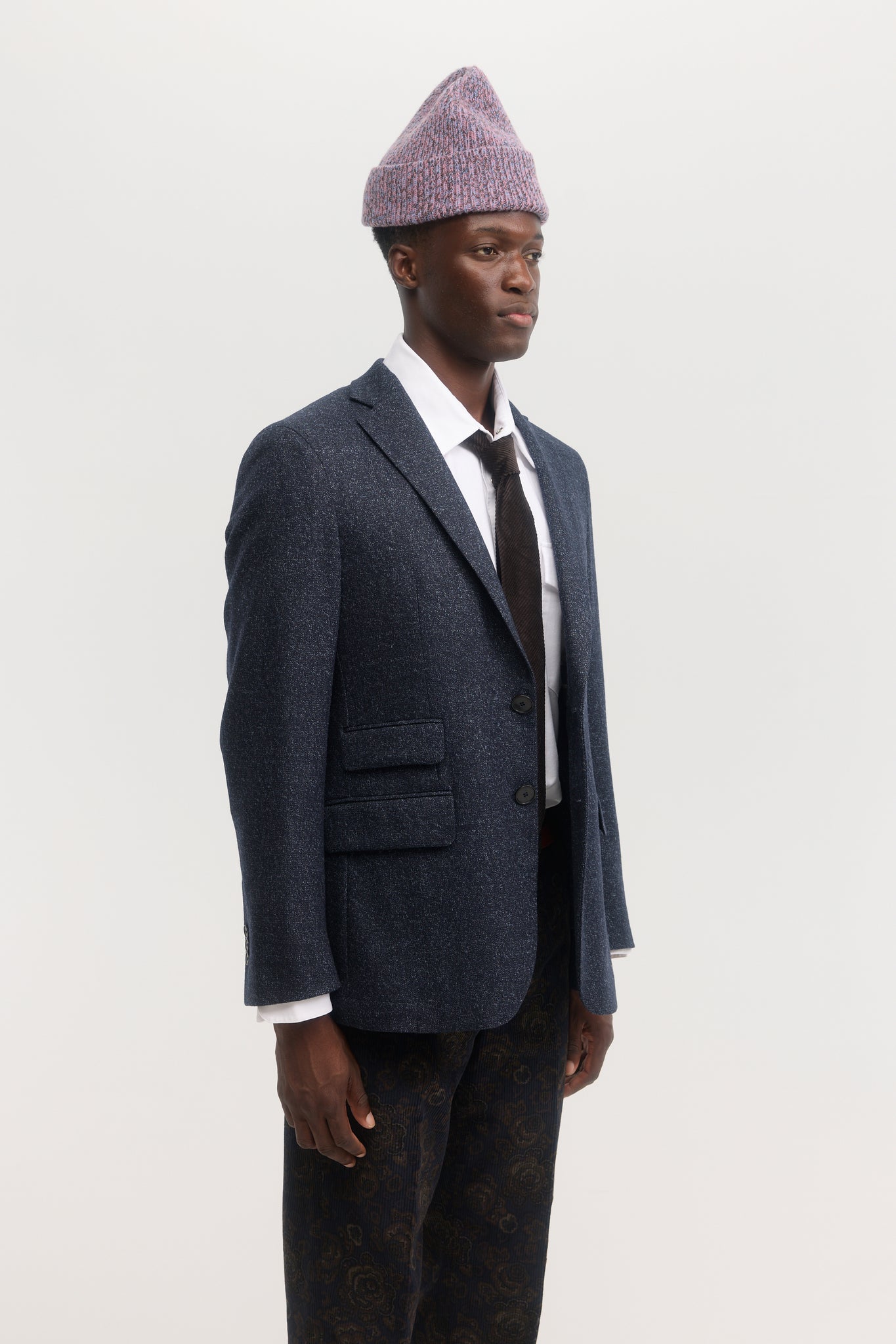 Navy wool and cashmere tweed unconstructed blazer