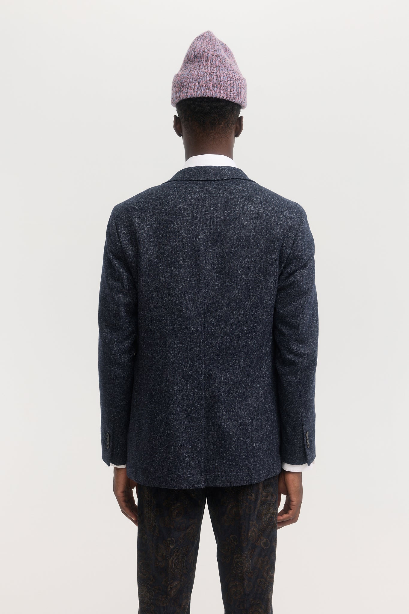 Navy wool and cashmere tweed unconstructed blazer