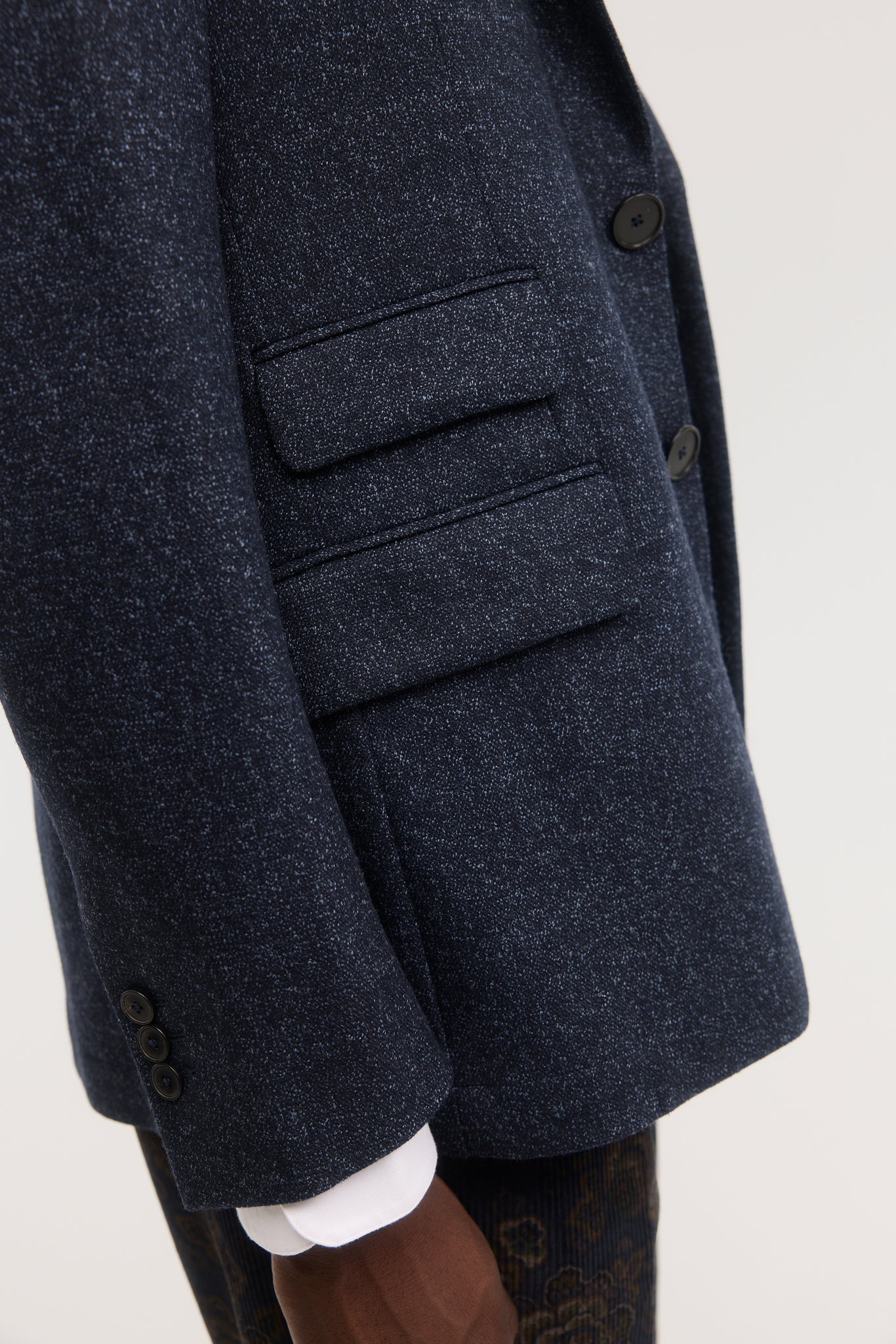 Navy wool and cashmere tweed unconstructed blazer