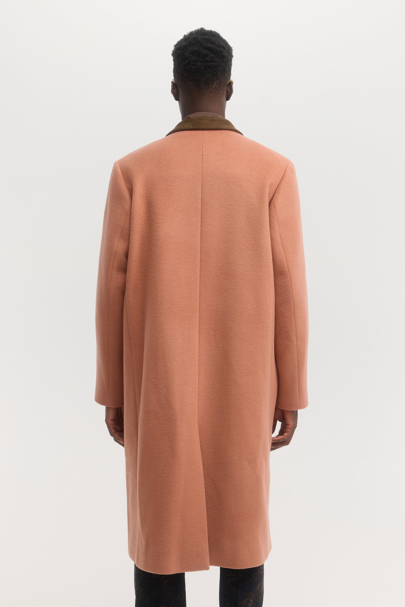 Manteau croisé en laine melton à col en daim vieux rose