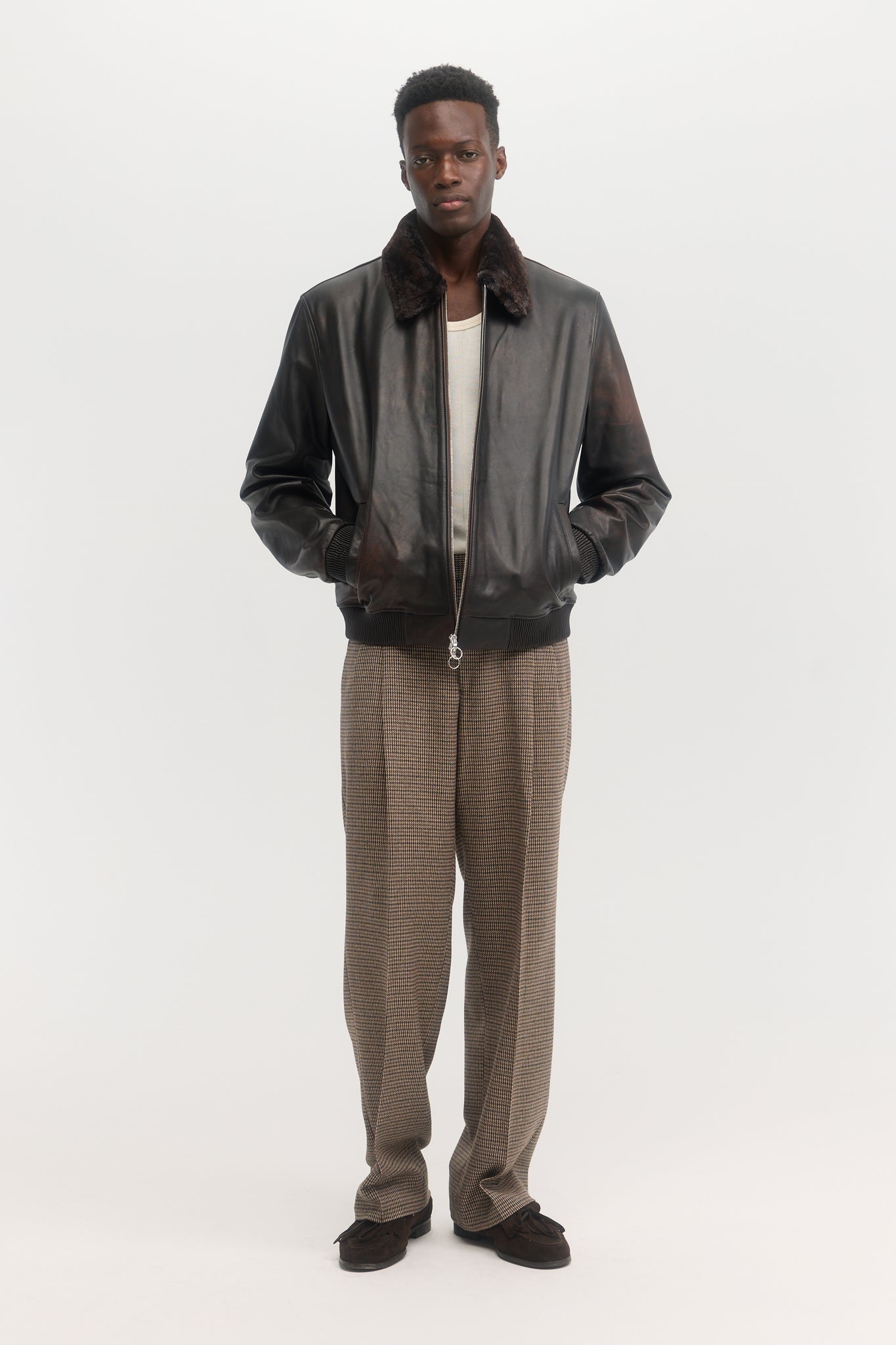 Dark brown soft distressed calfskin leather jacket