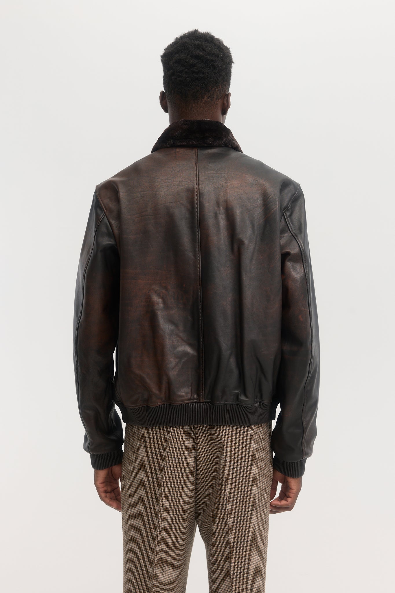 Dark brown soft distressed calfskin leather jacket