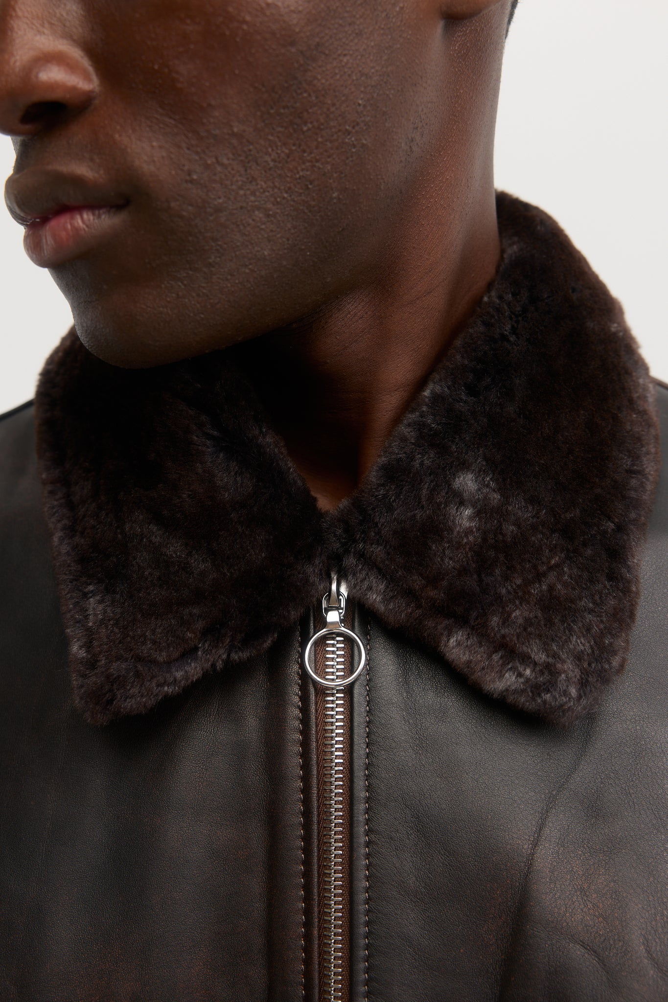 Dark brown soft distressed calfskin leather jacket