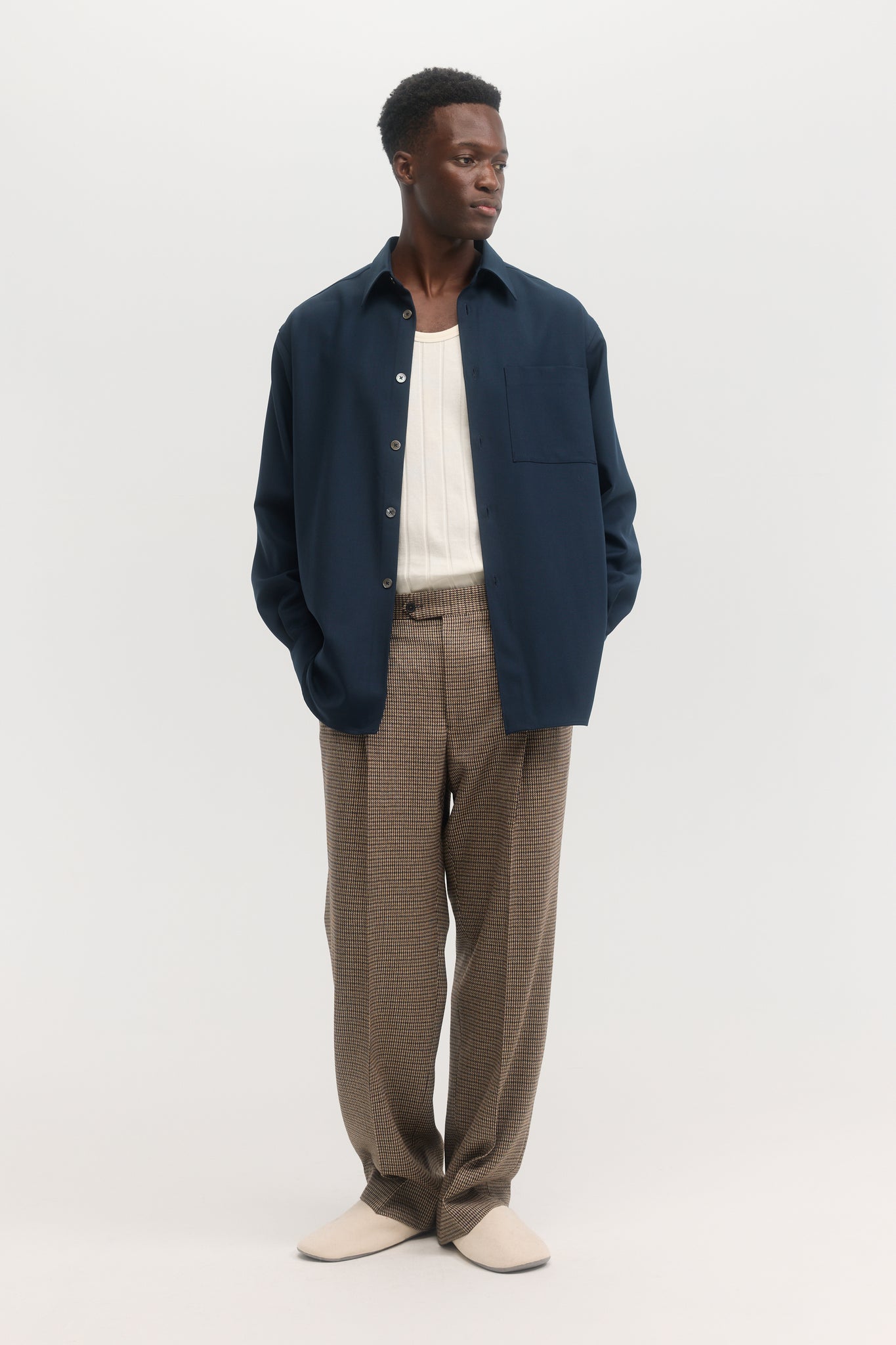 Chemise overshirt en laine gabardine bleu français
