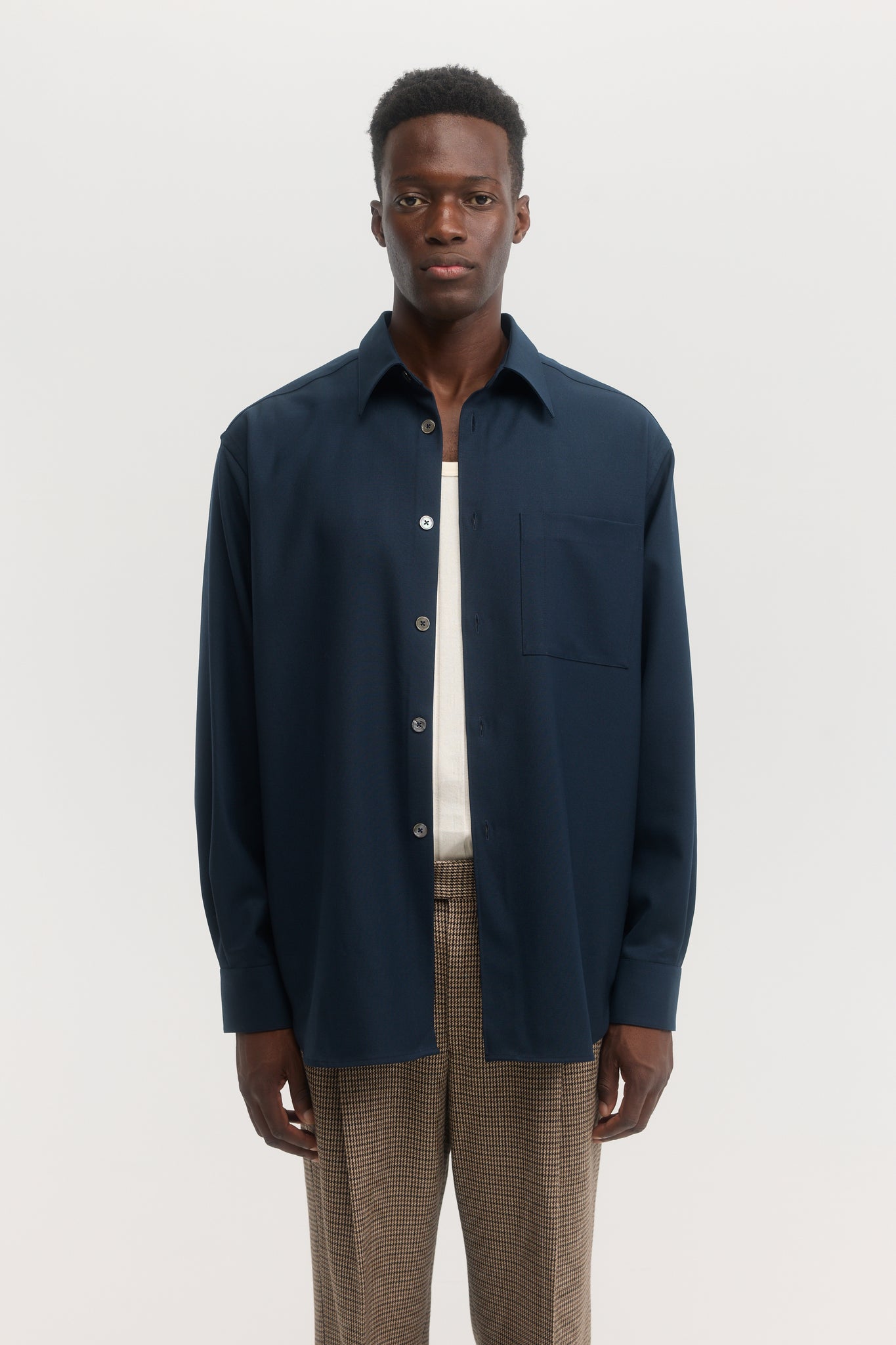 Chemise overshirt en laine gabardine bleu français