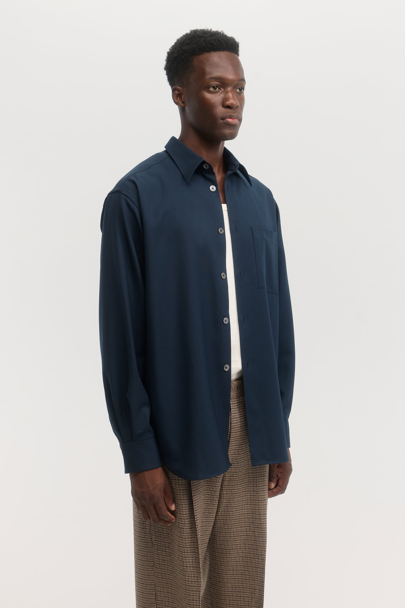 Chemise overshirt en laine gabardine bleu français