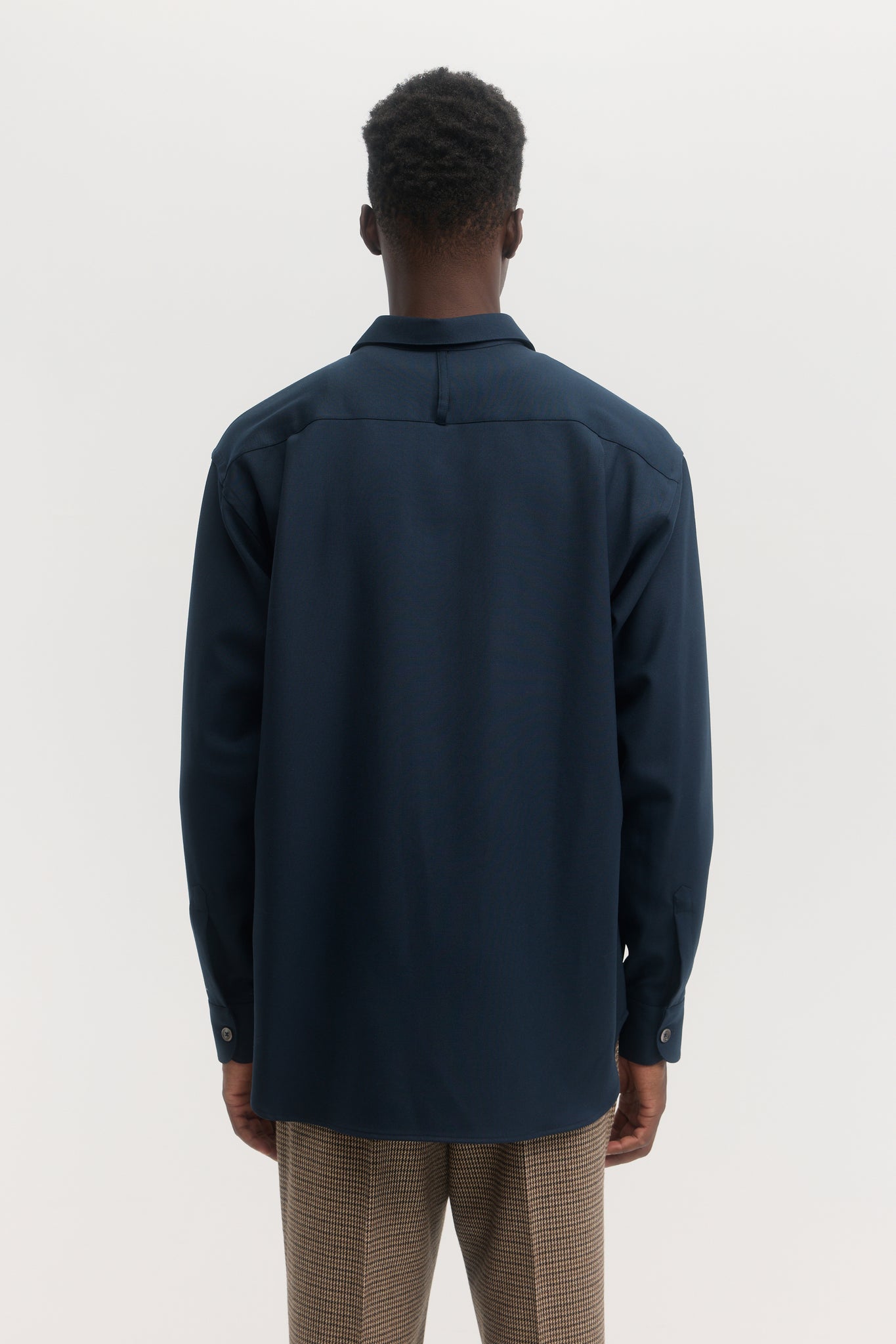 Chemise overshirt en laine gabardine bleu français