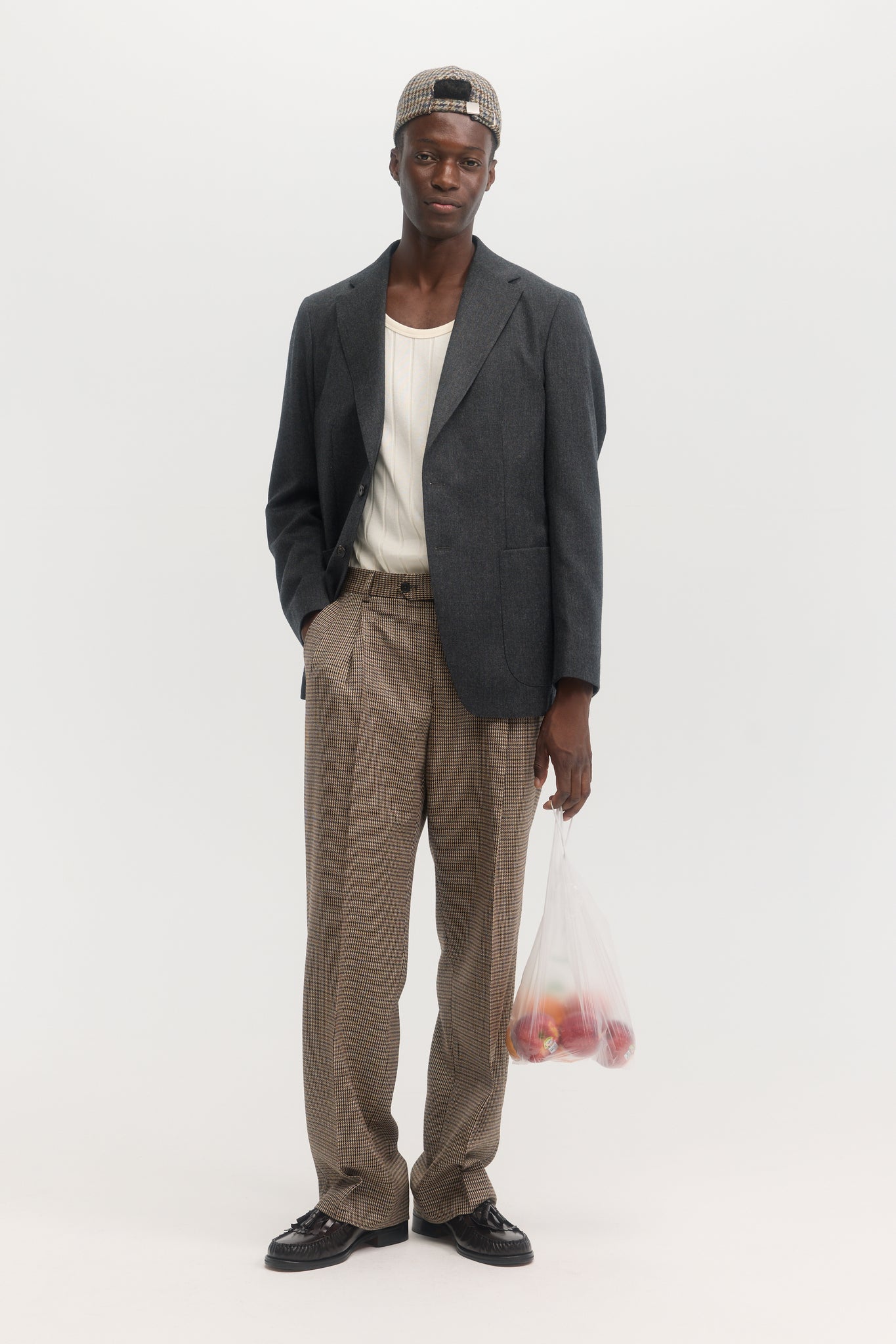 Charcoal wool flannel unconstructed blazer