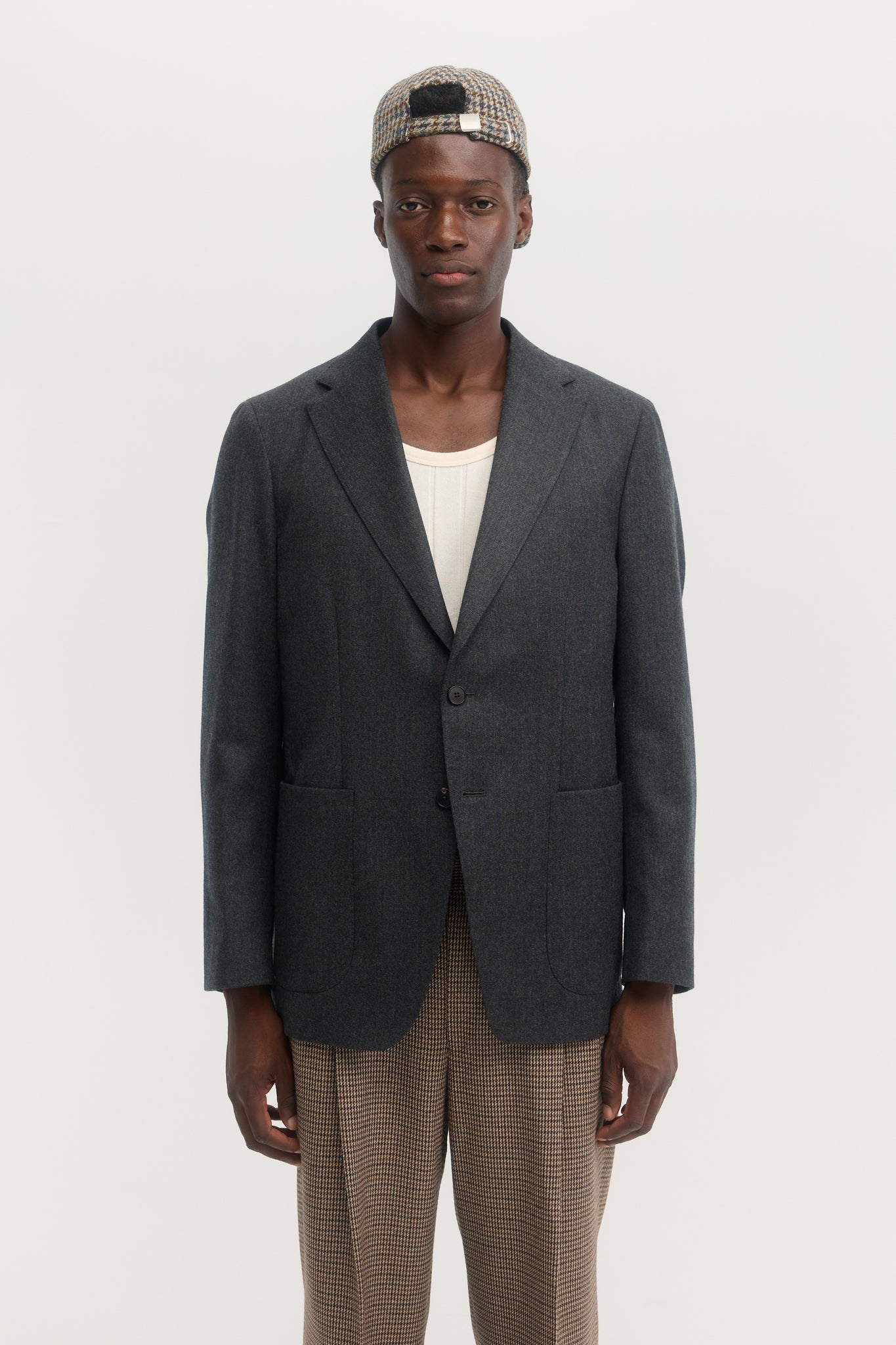 Charcoal wool flannel unconstructed blazer