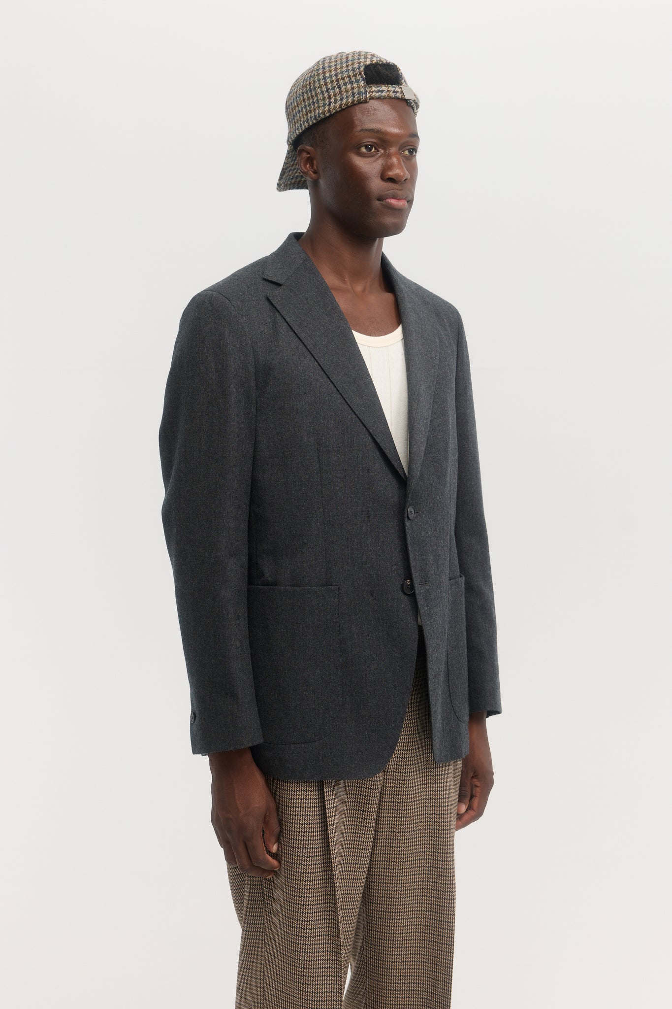 Charcoal wool flannel unconstructed blazer