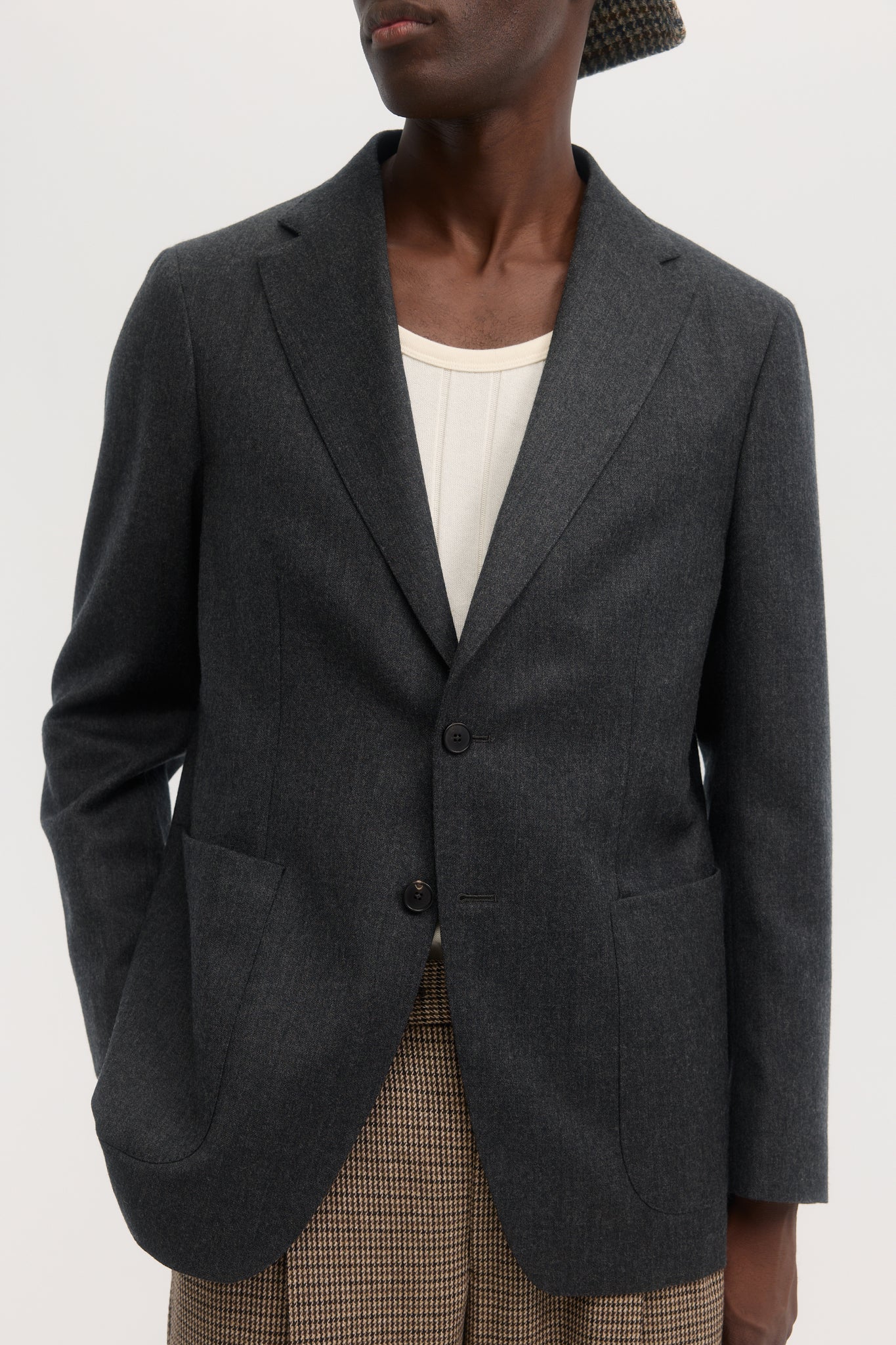 Charcoal wool flannel unconstructed blazer