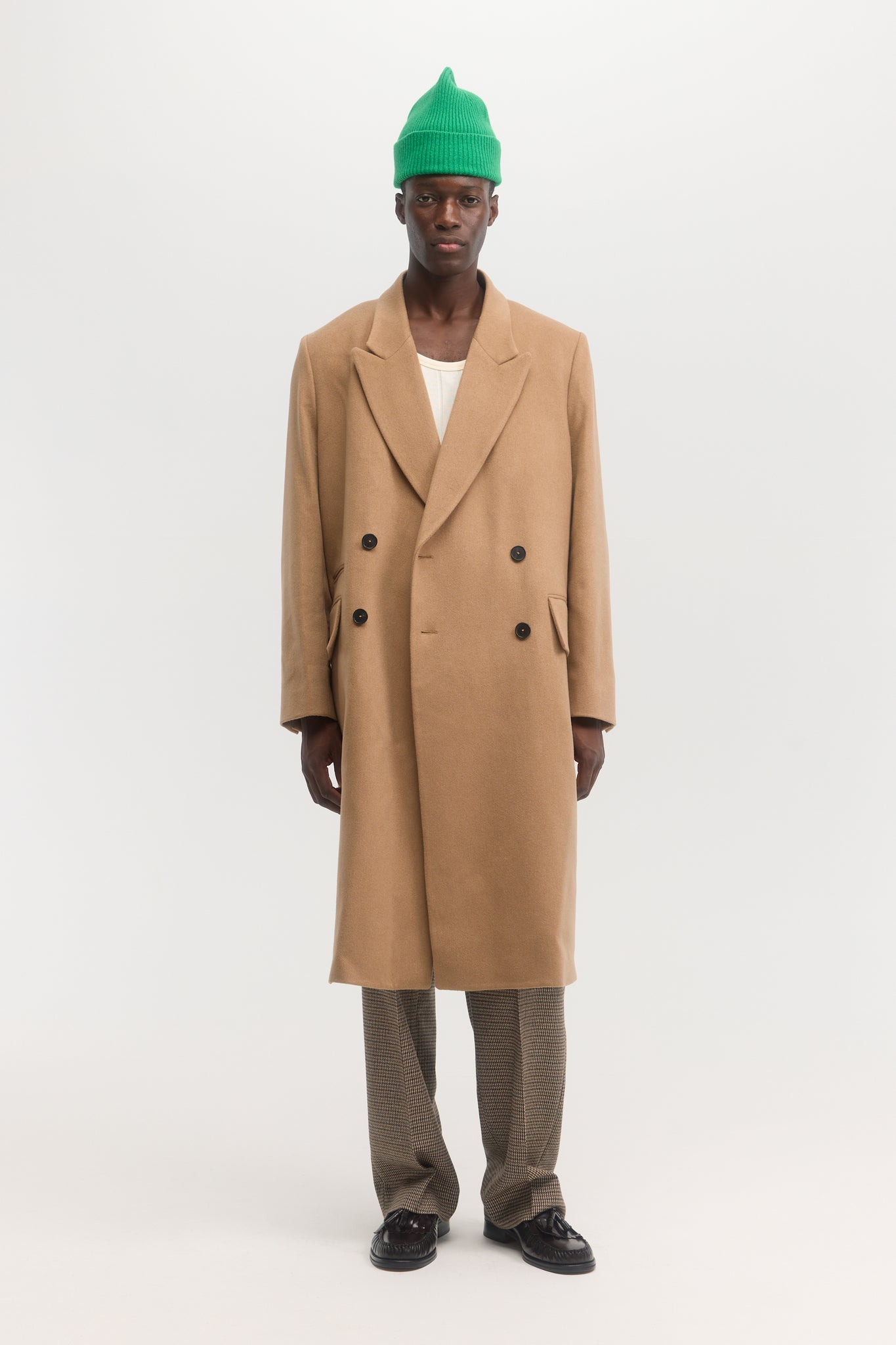 Manteau croisé en pur cachemire camel