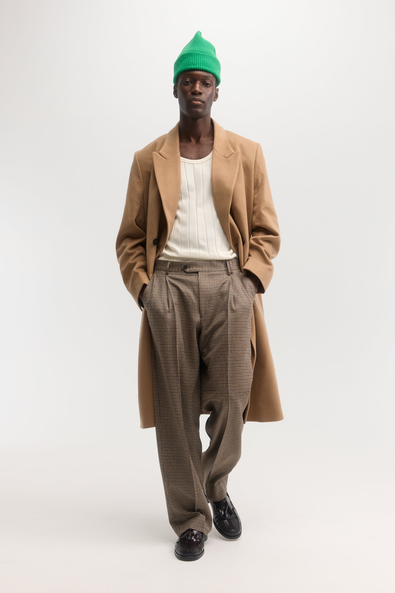 Manteau croisé en pur cachemire camel