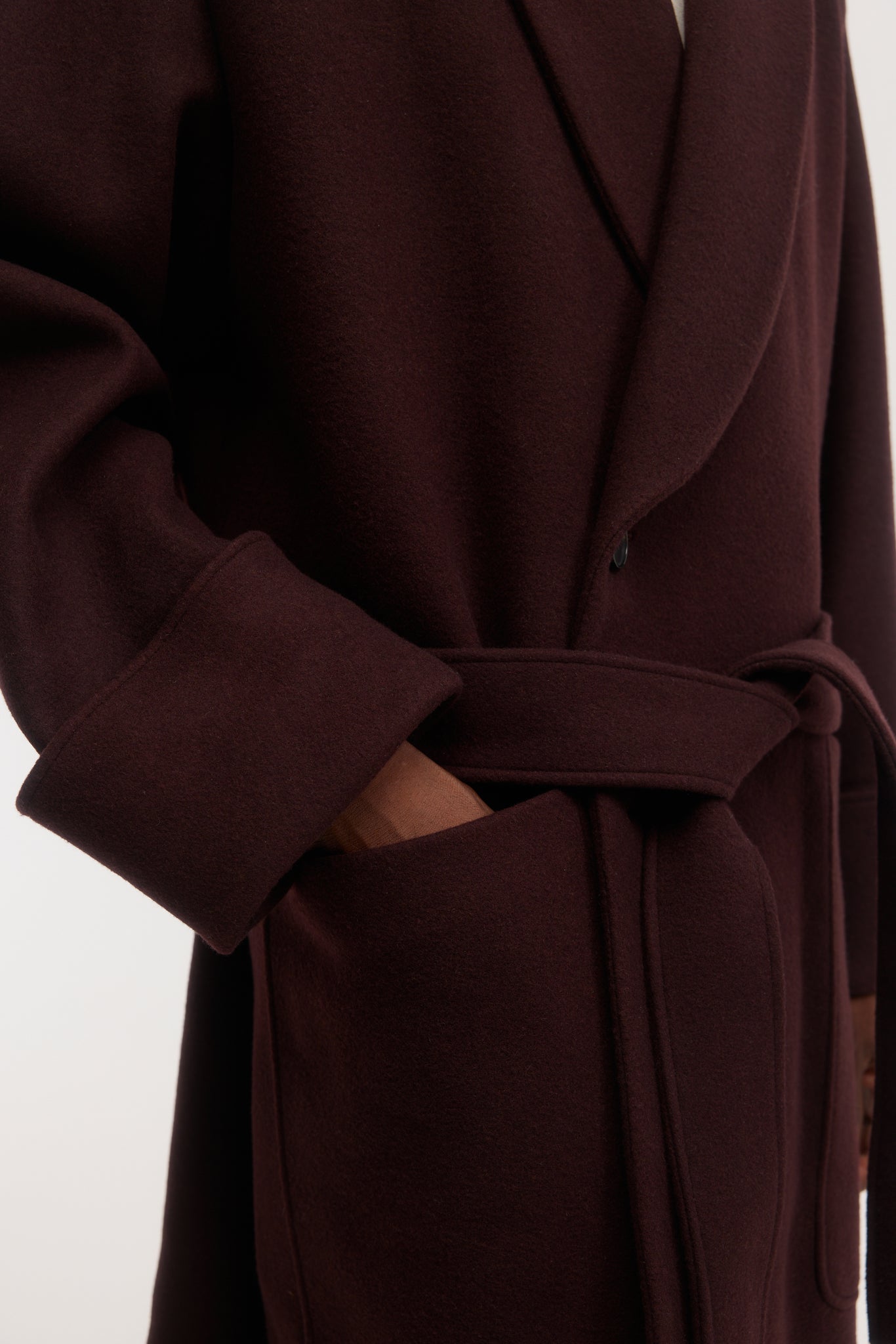 Manteau en laine melton marron bourgogne à col châle