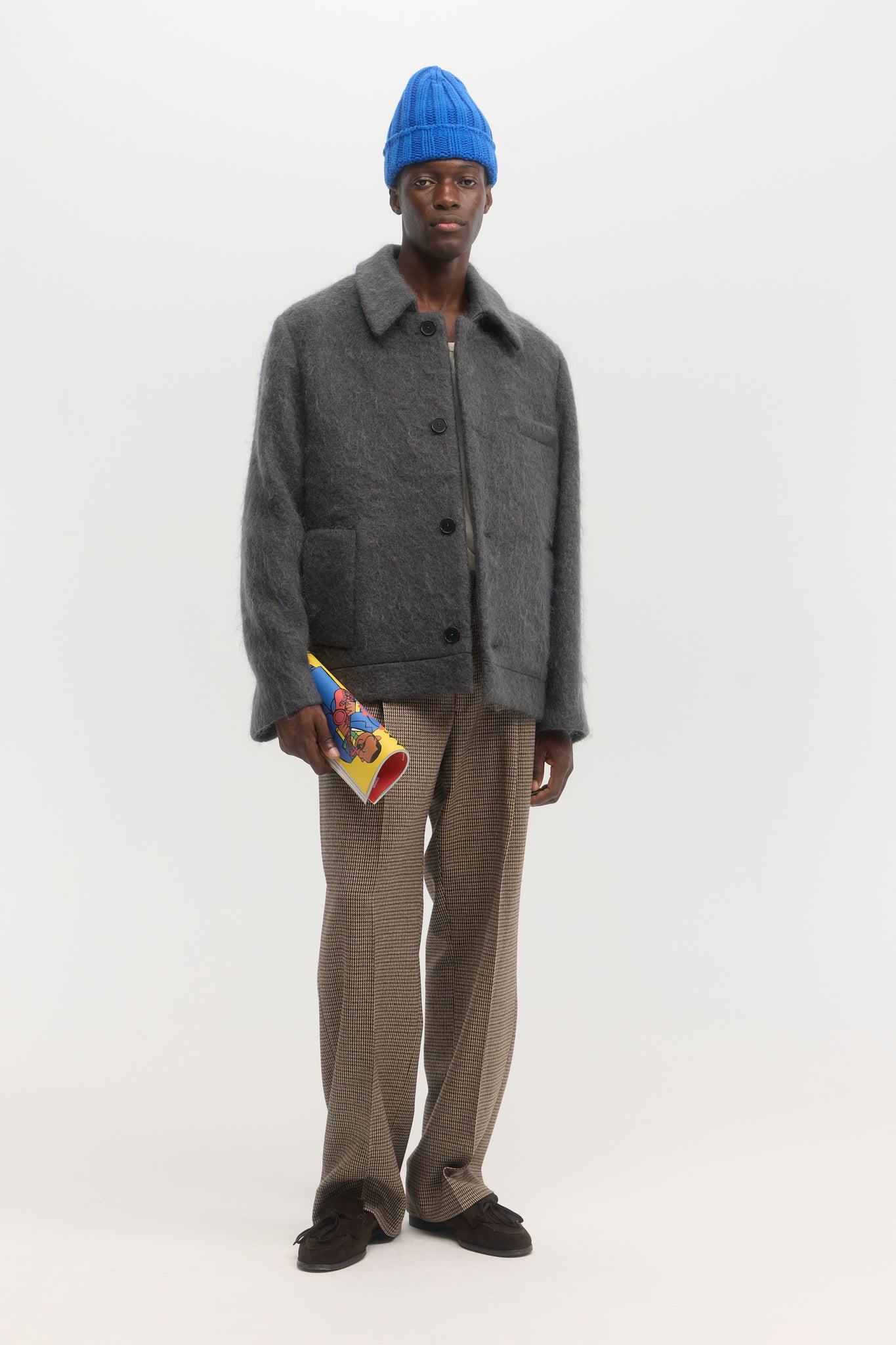 Charcoal brushed wool and mohair short coat