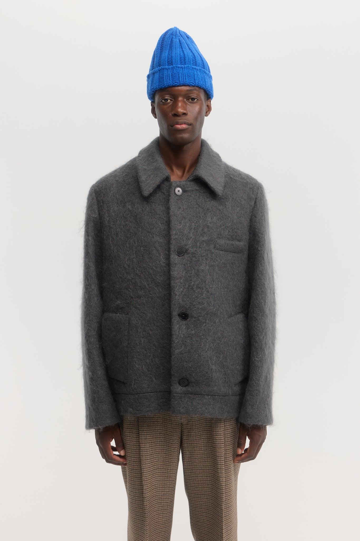 Charcoal brushed wool and mohair short coat
