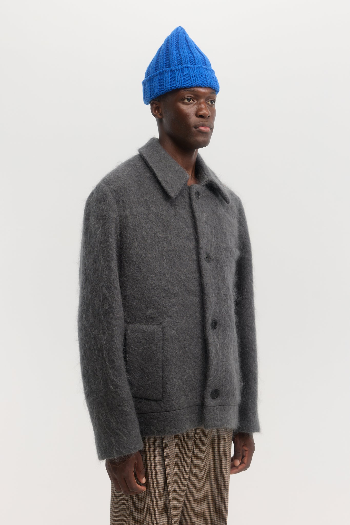 Charcoal brushed wool and mohair short coat