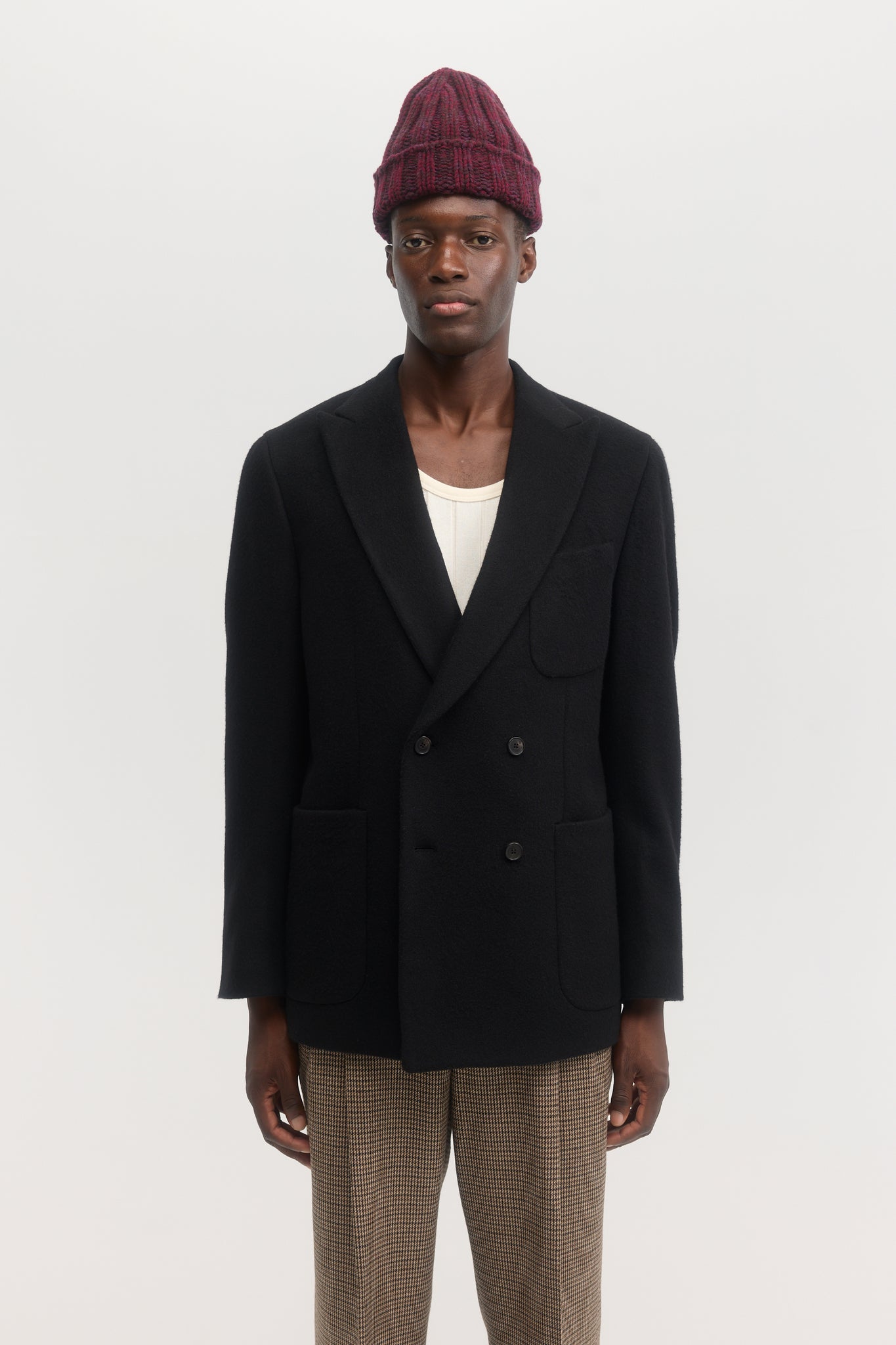 Deep black pure cashmere double breasted blazer
