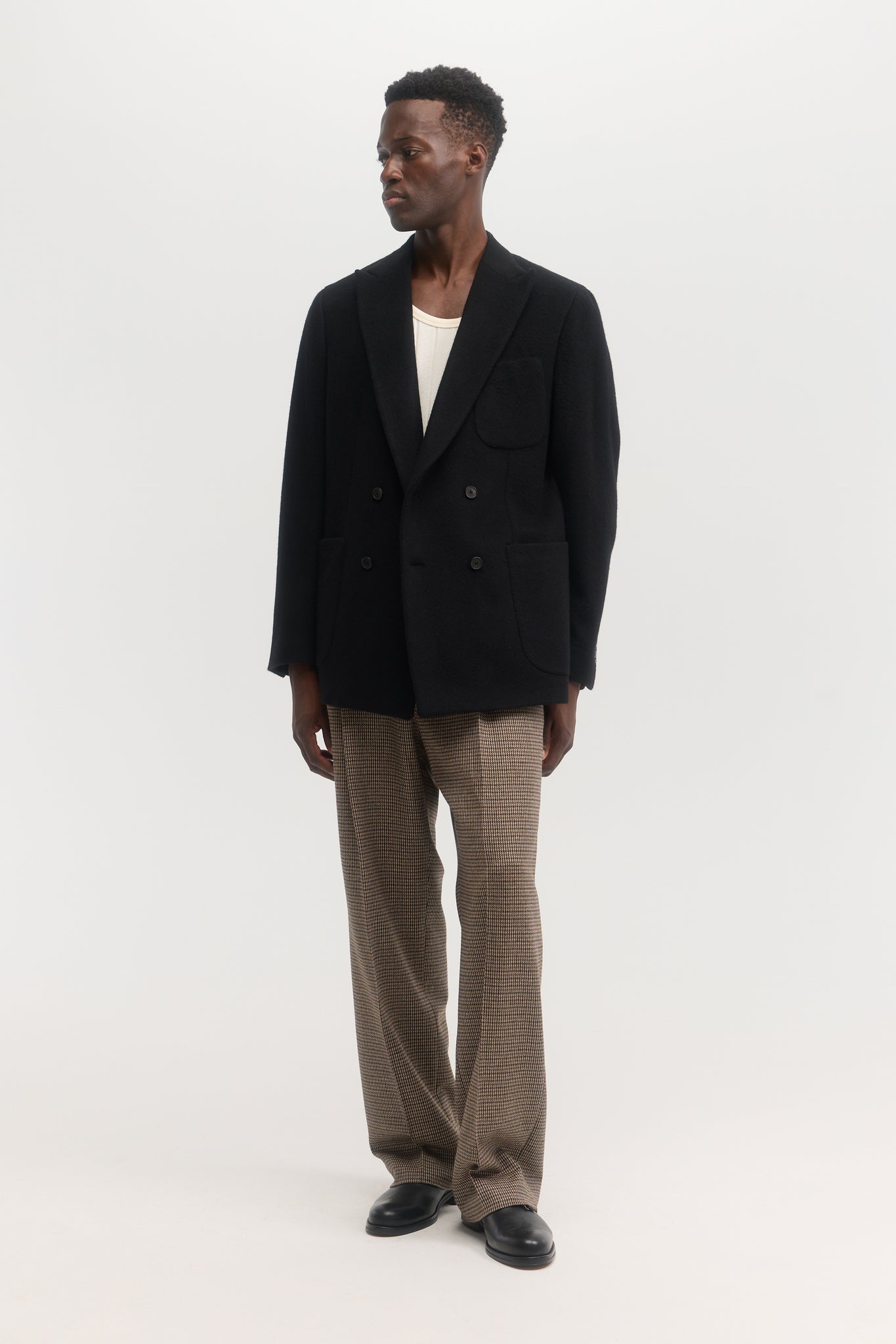 Deep black pure cashmere double breasted blazer