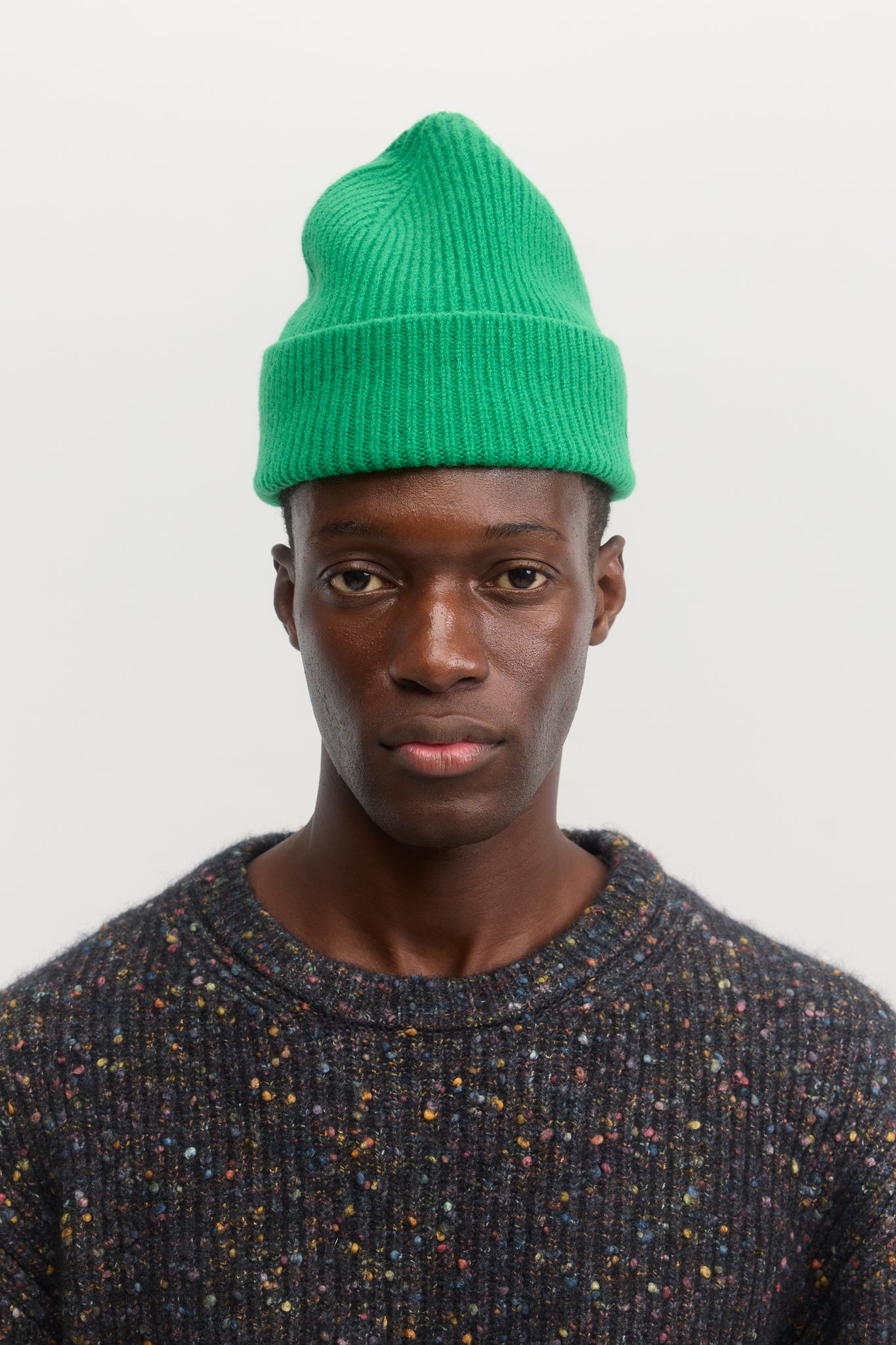Emerald green virgin wool beanie