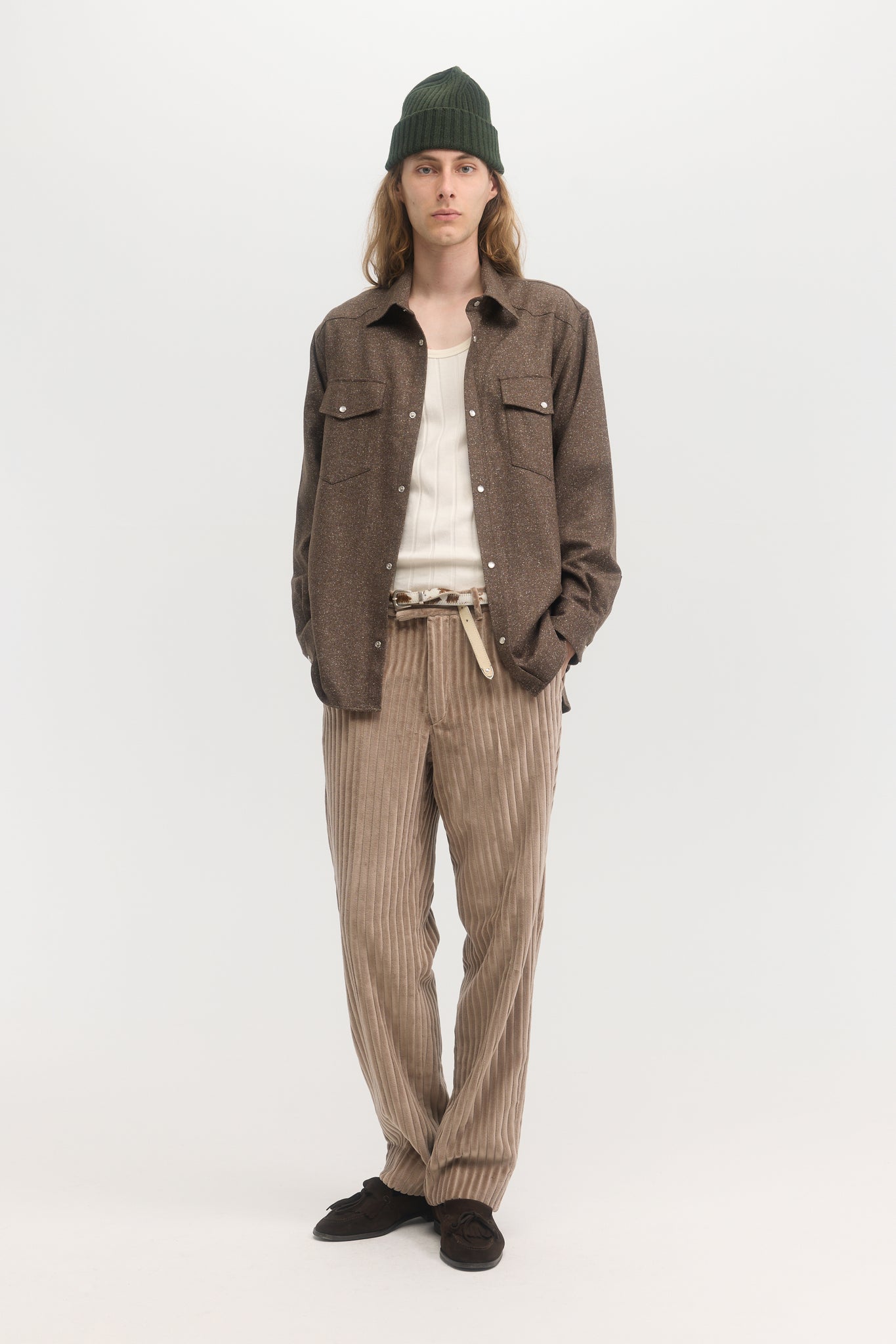 Nutmeg silk-speckled western overshirt
