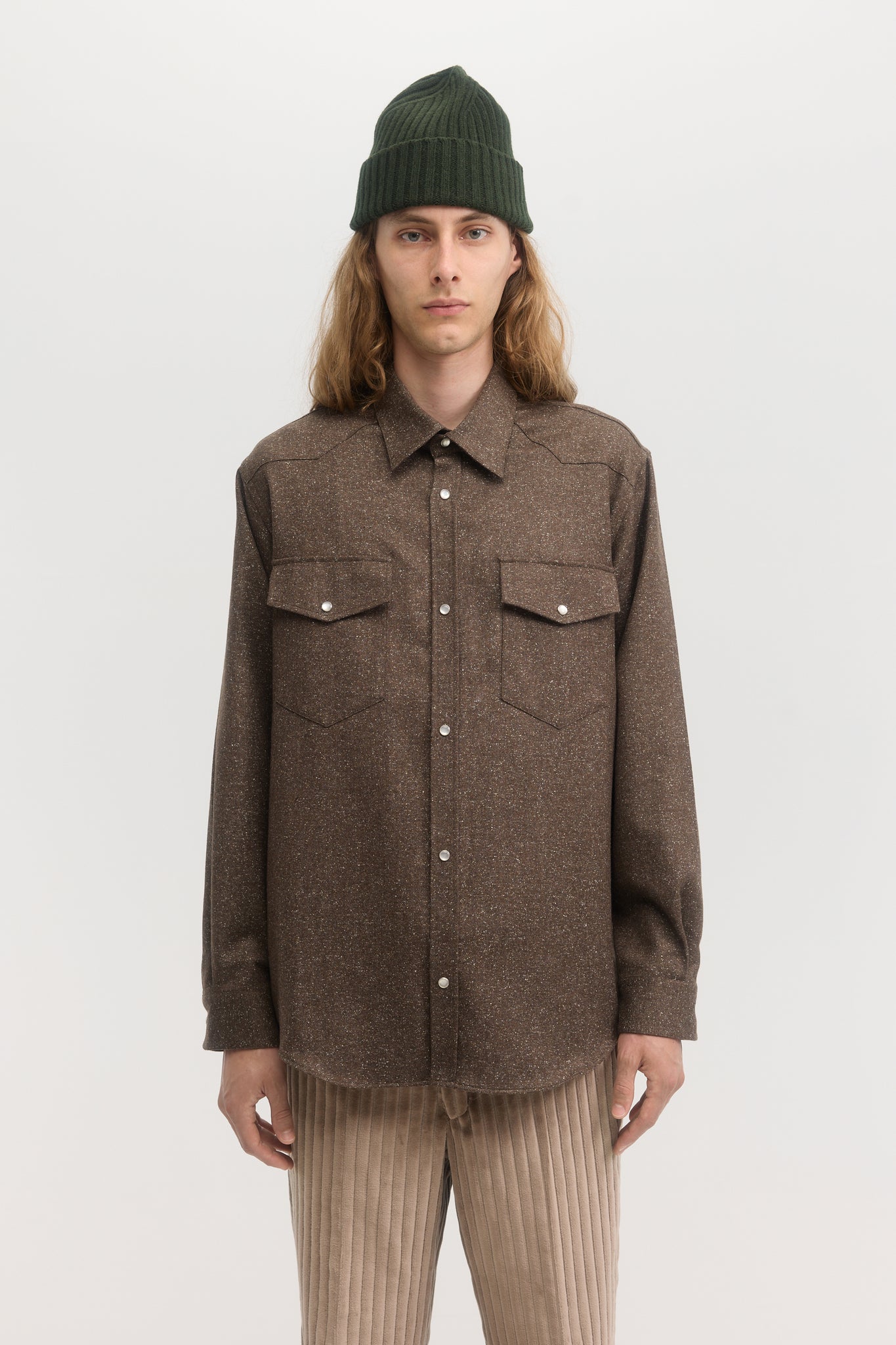Nutmeg silk-speckled western overshirt