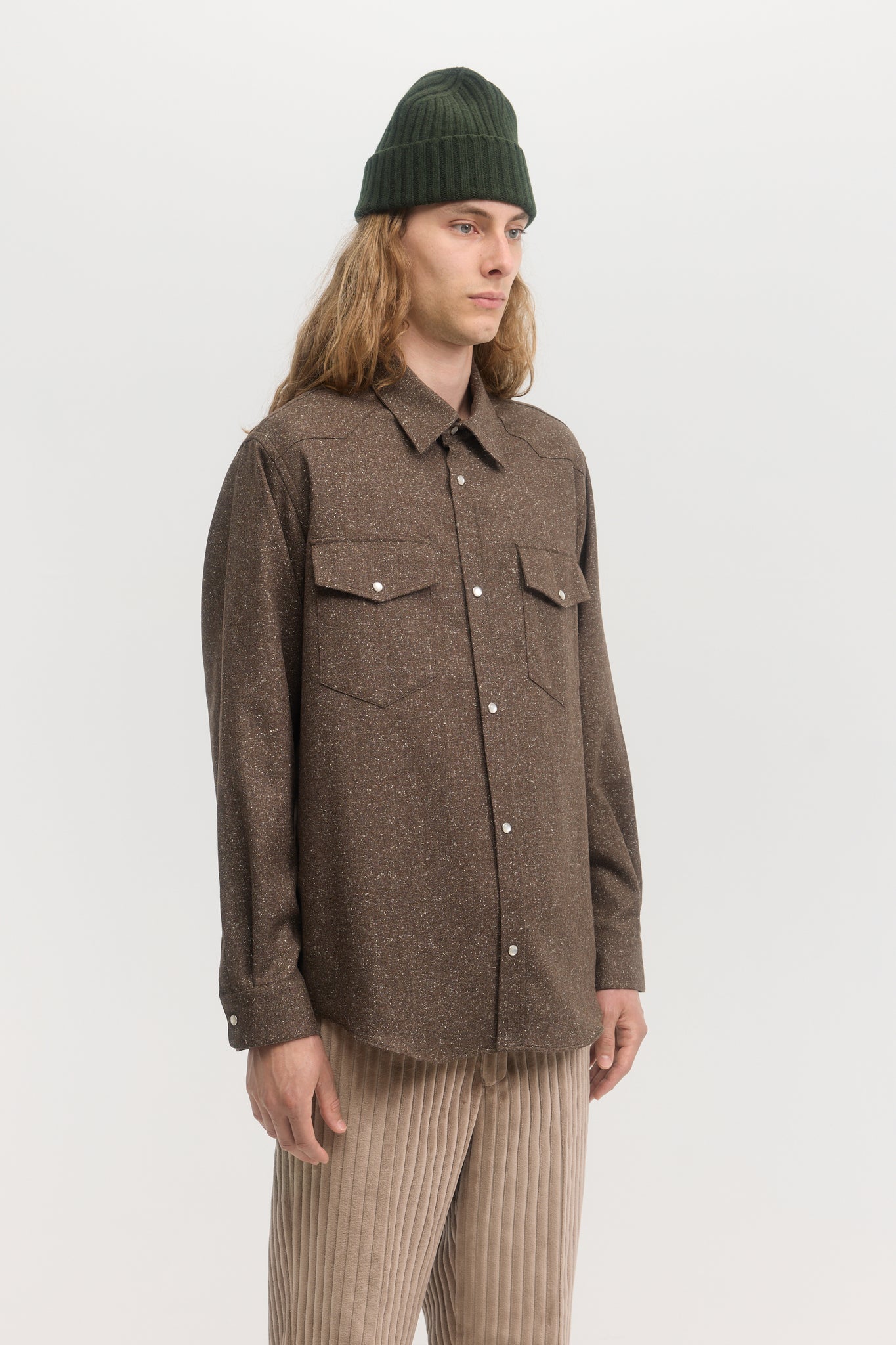 Nutmeg silk-speckled western overshirt