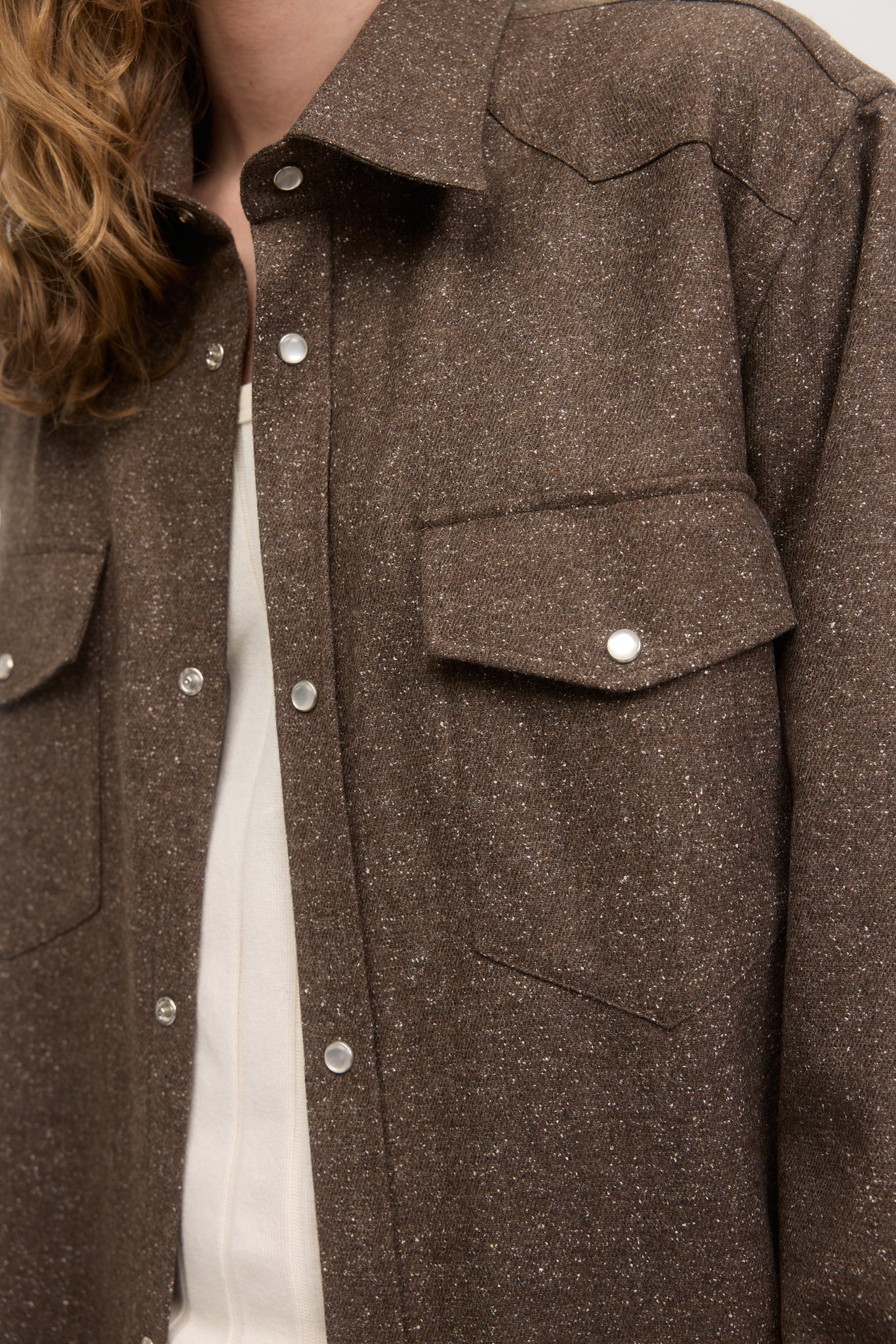 Nutmeg silk-speckled western overshirt