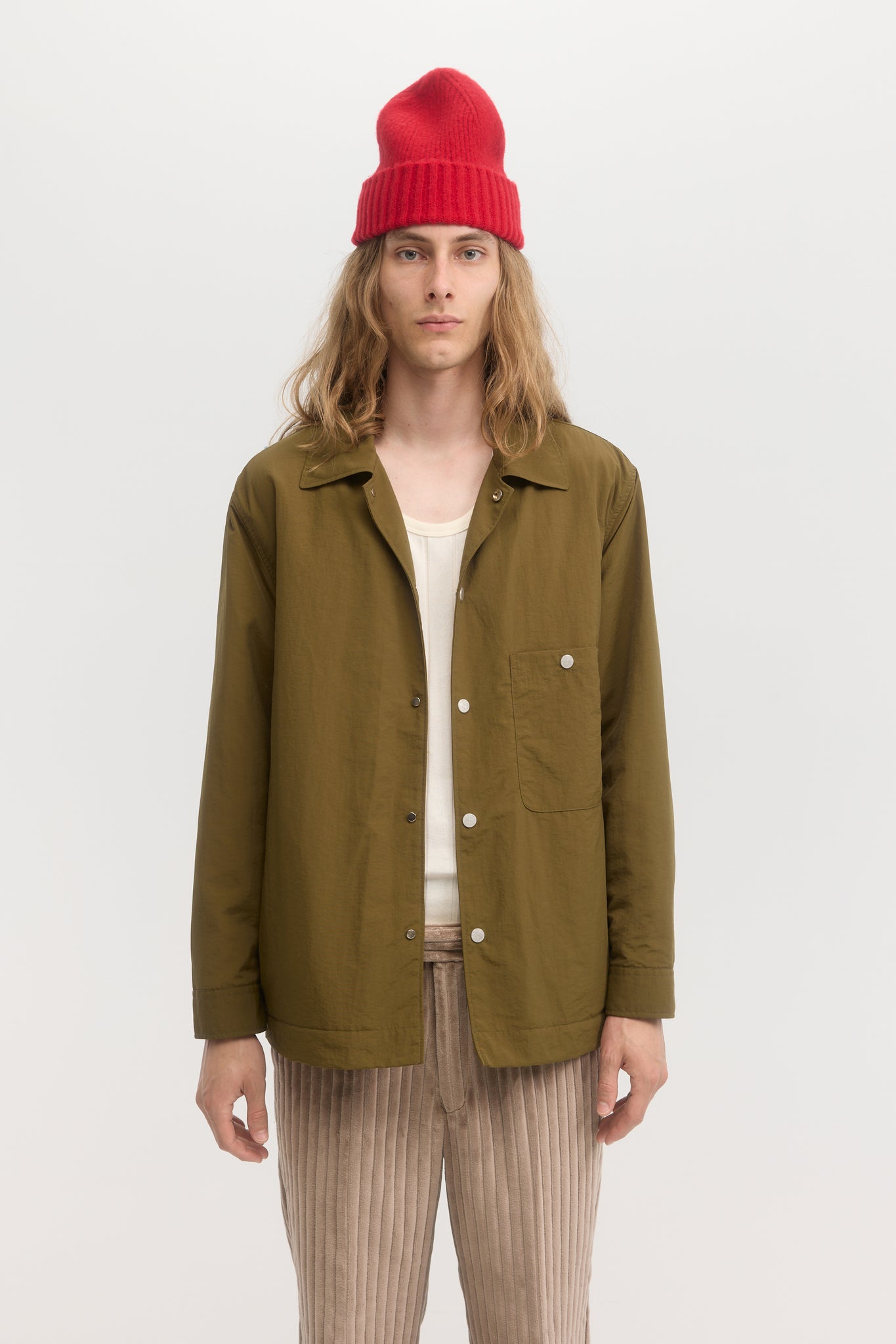 Khaki taslan taffeta technical quilted blouson