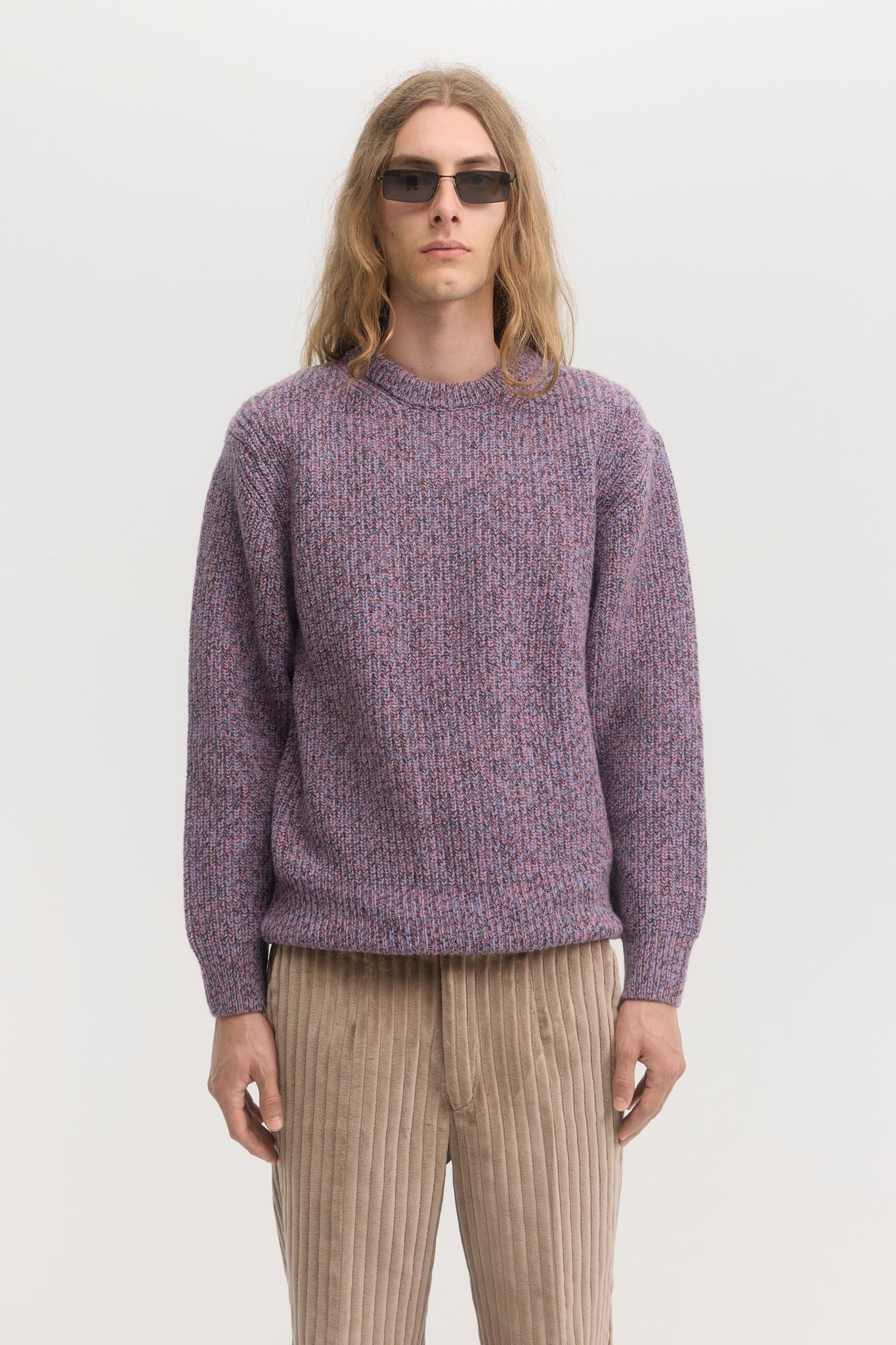 Pull en laine mérinos pur côtelé mélangé violet