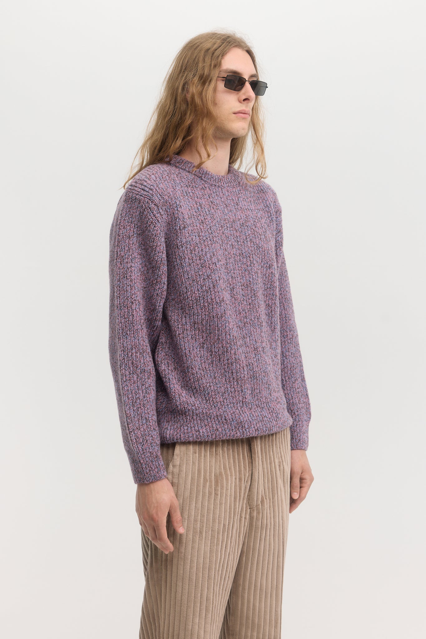 Pull en laine mérinos pur côtelé mélangé violet