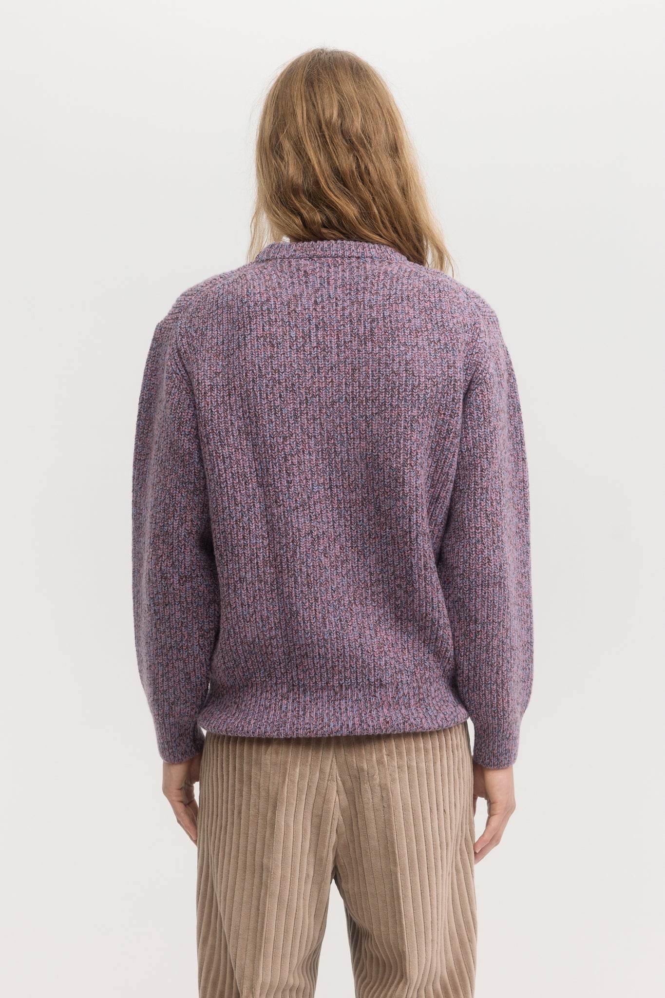 Pull en laine mérinos pur côtelé mélangé violet