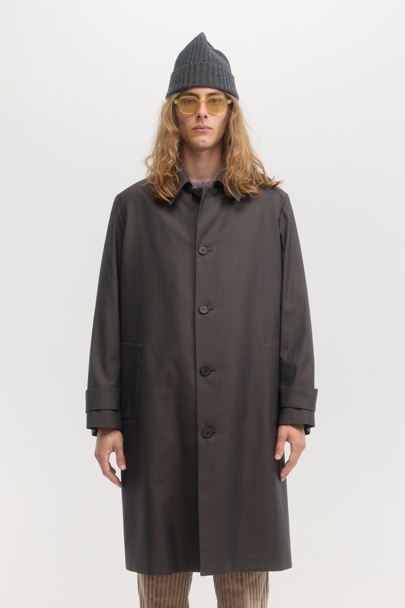 Trench en laine imperméable à chevrons pétrole